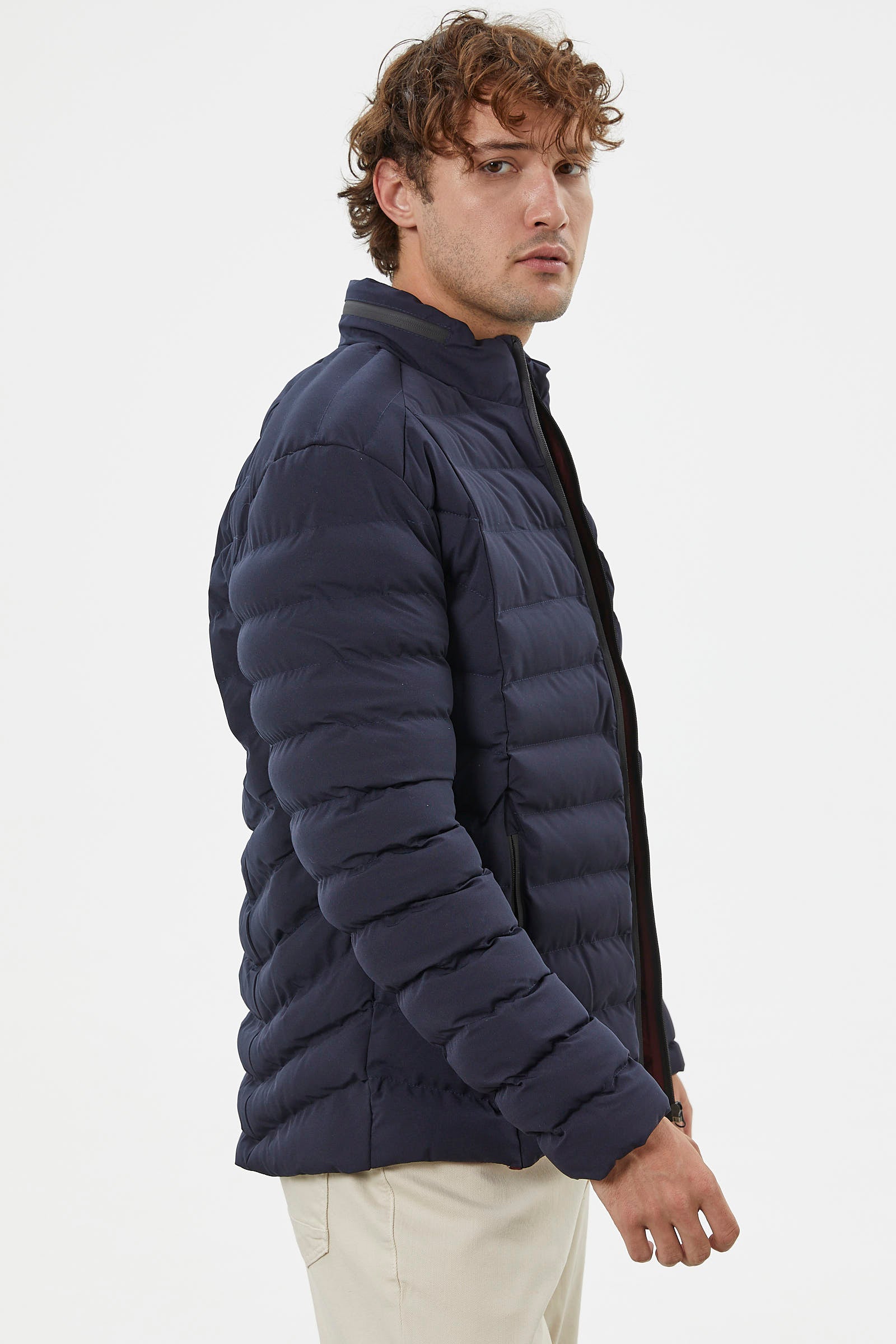 Kapitone Dik Yaka Kısa Mont - Lacivert (3) Sementa