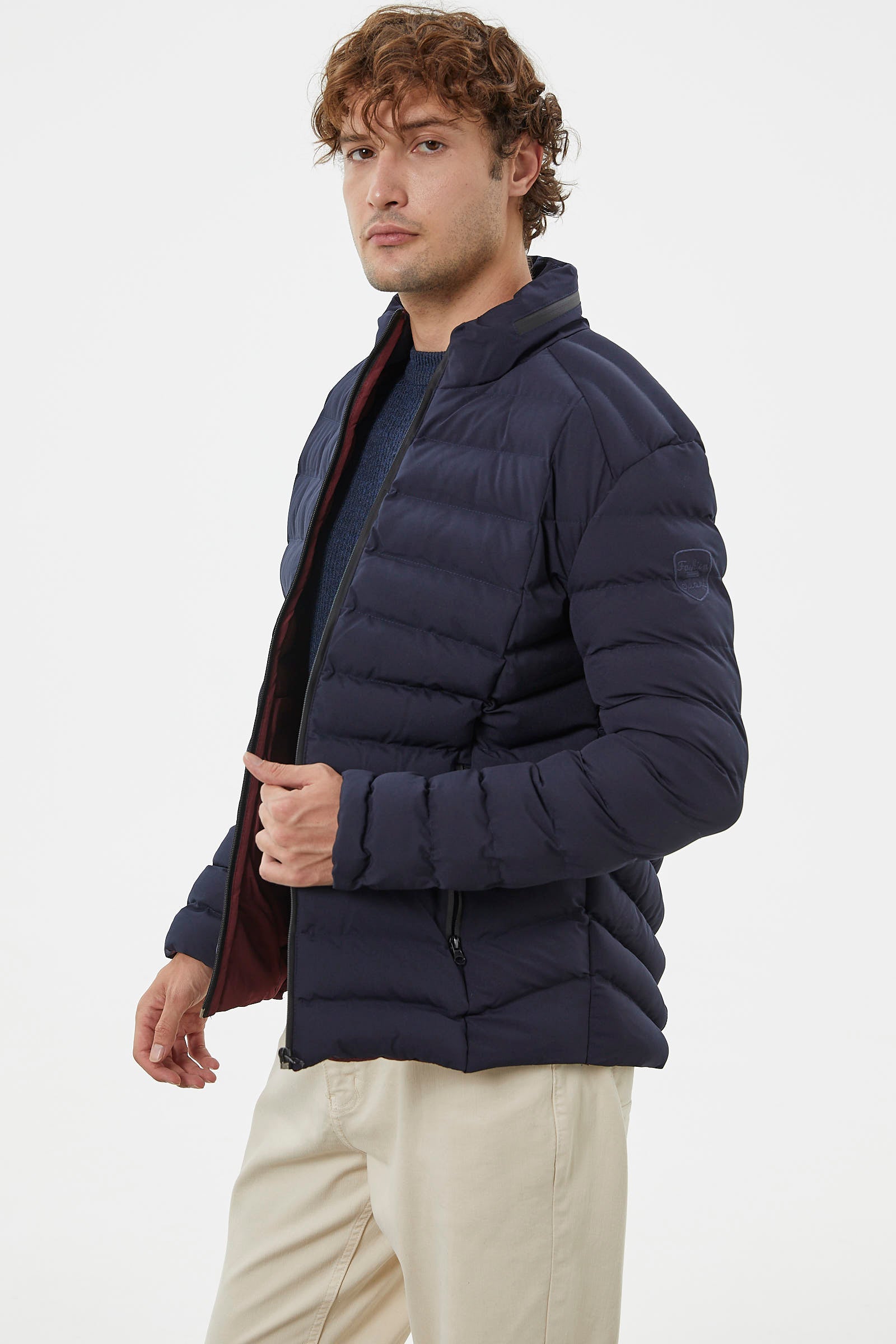 Kapitone Dik Yaka Kısa Mont - Lacivert (4) Sementa