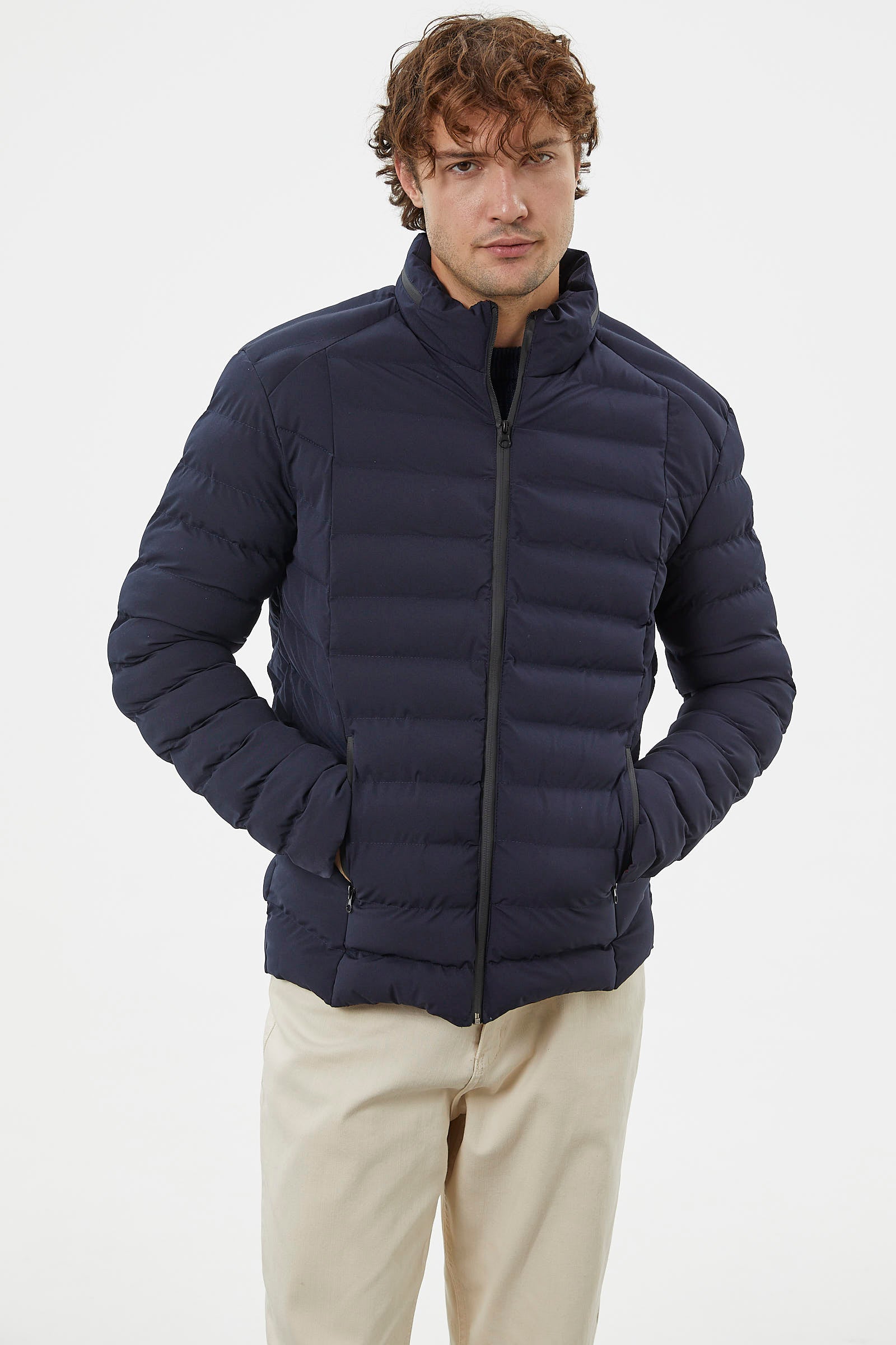 Kapitone Dik Yaka Kısa Mont - Lacivert (5) Sementa