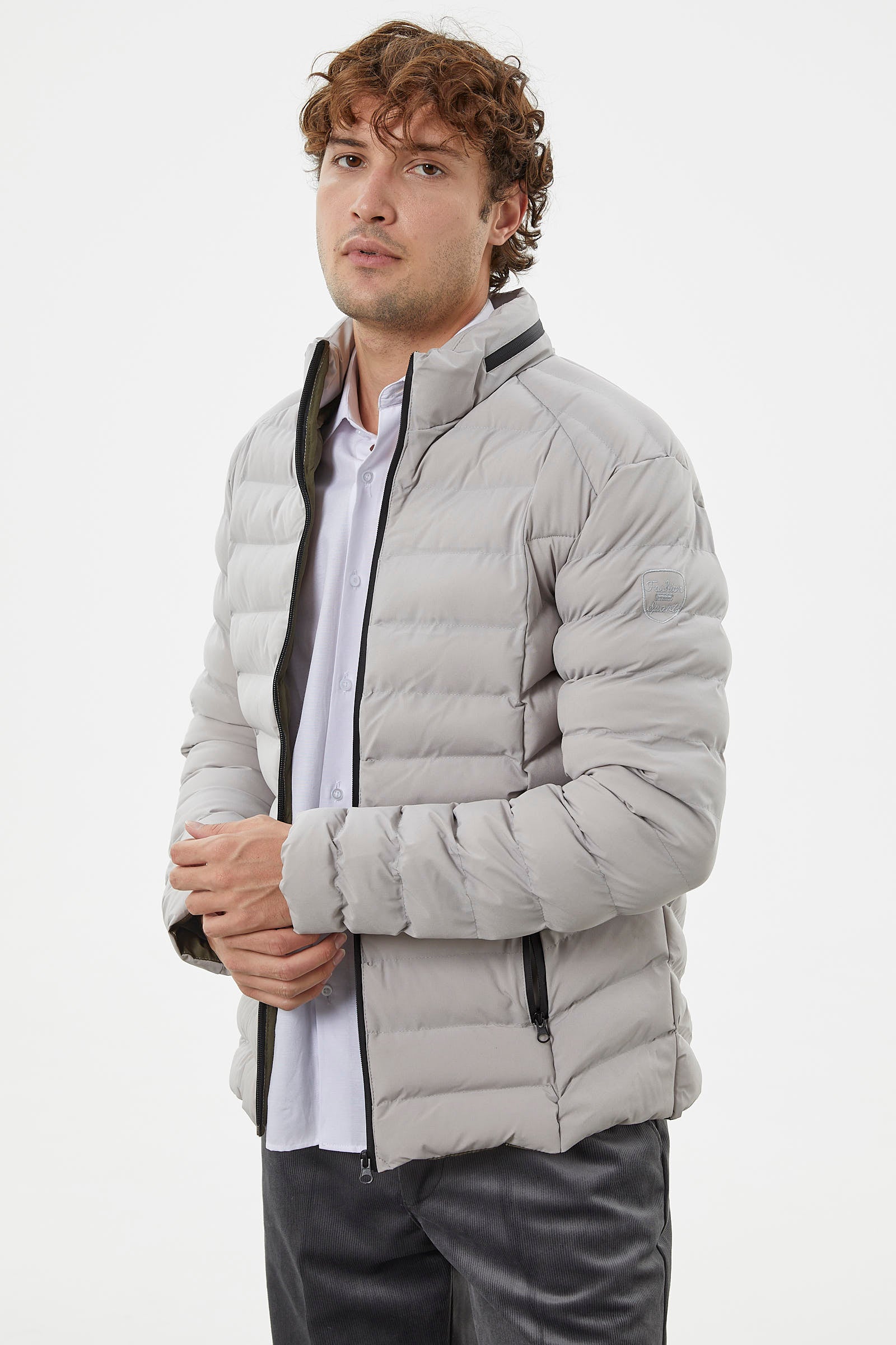 Kapitone Dik Yaka Kısa Mont - Taş (3) Sementa