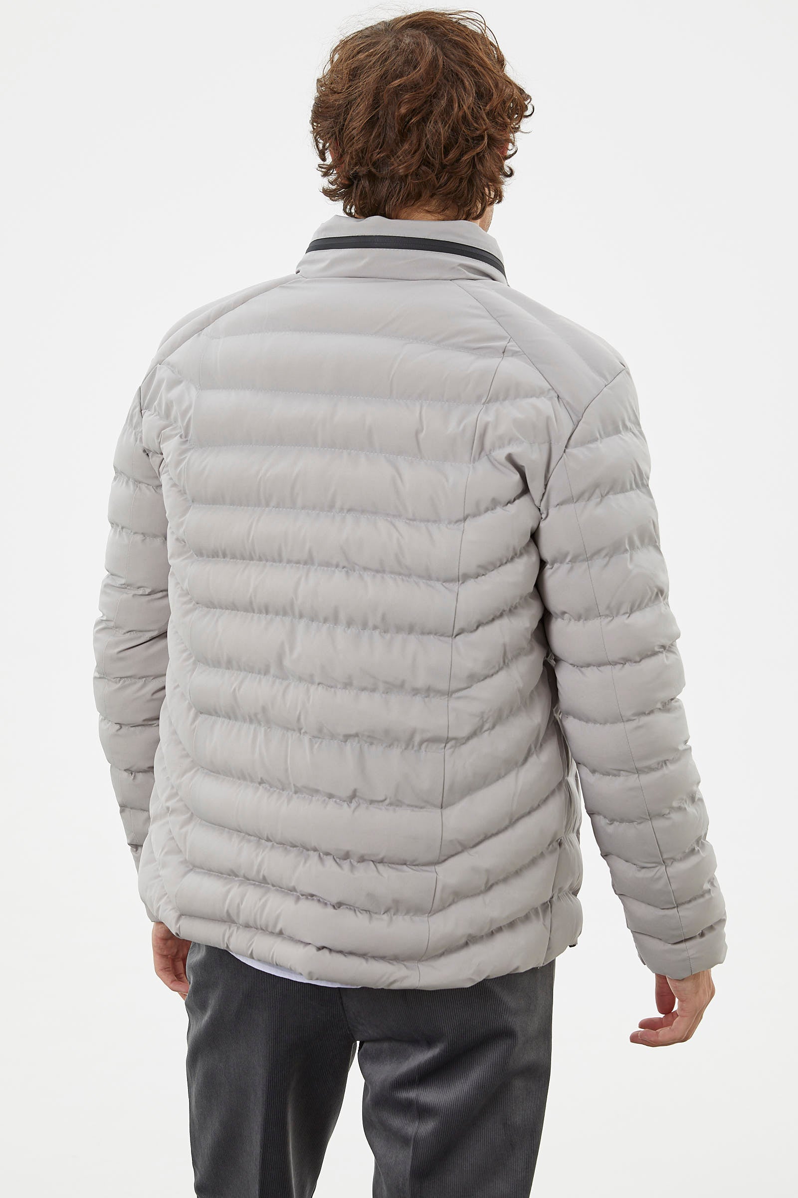 Kapitone Dik Yaka Kısa Mont - Taş (6) Sementa