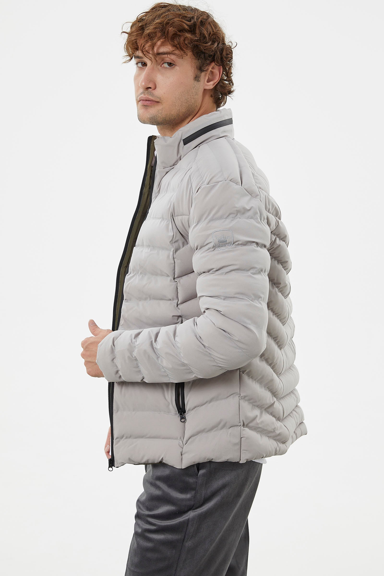 Kapitone Dik Yaka Kısa Mont - Taş (5) Sementa