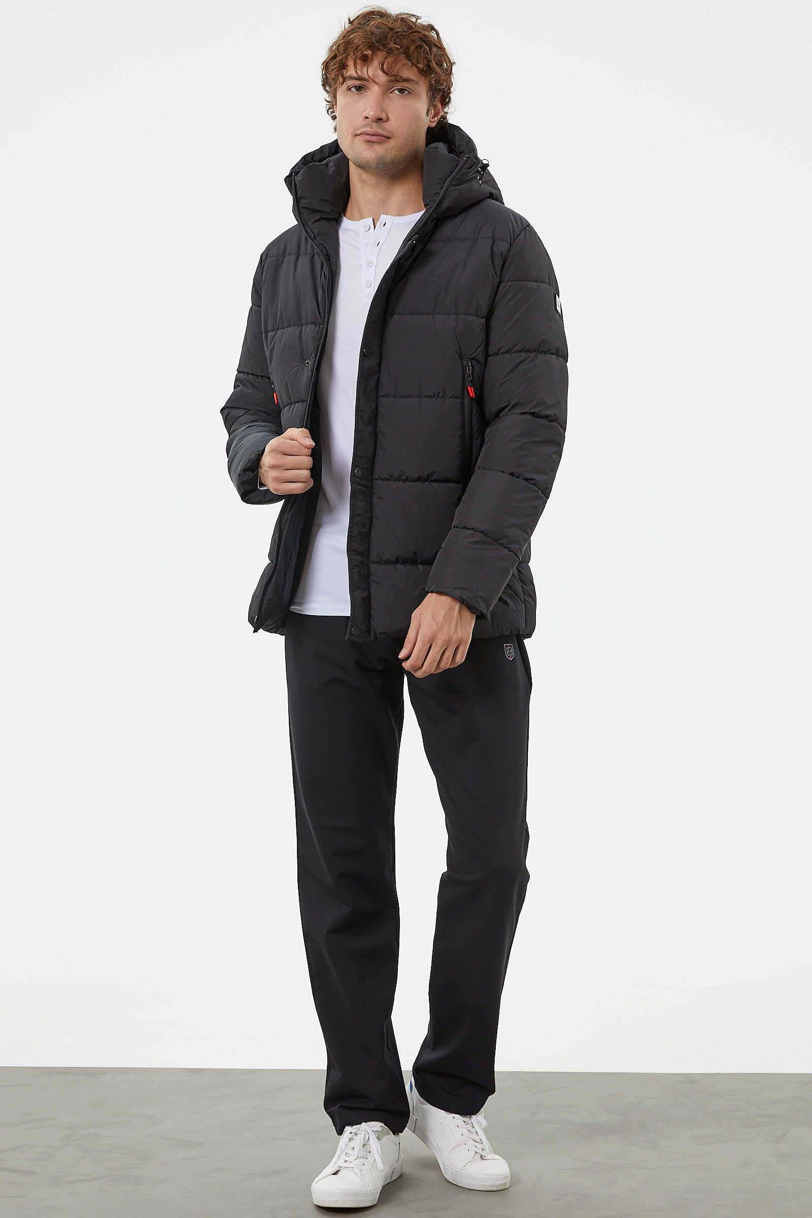 Kapitone Fermuar Cepli Kapüşonlu Şişme Mont - Siyah (2) Sementa