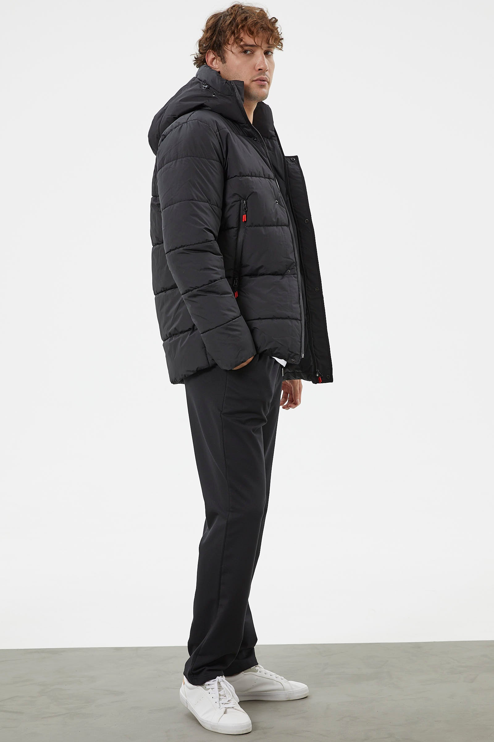 Kapitone Fermuar Cepli Kapüşonlu Şişme Mont - Siyah (5) Sementa