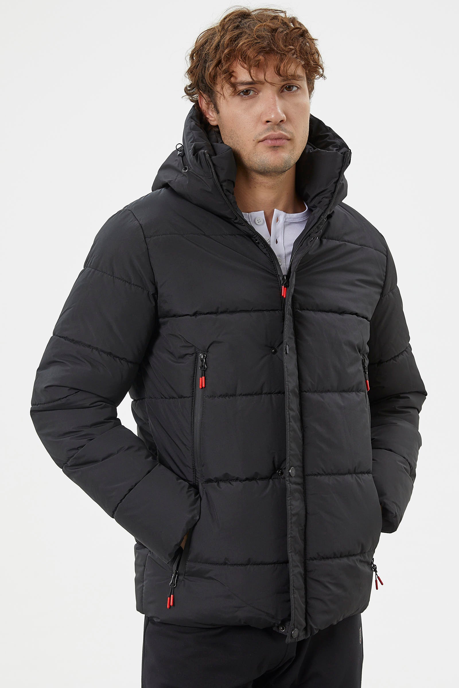 Kapitone Fermuar Cepli Kapüşonlu Şişme Mont - Siyah (4) Sementa