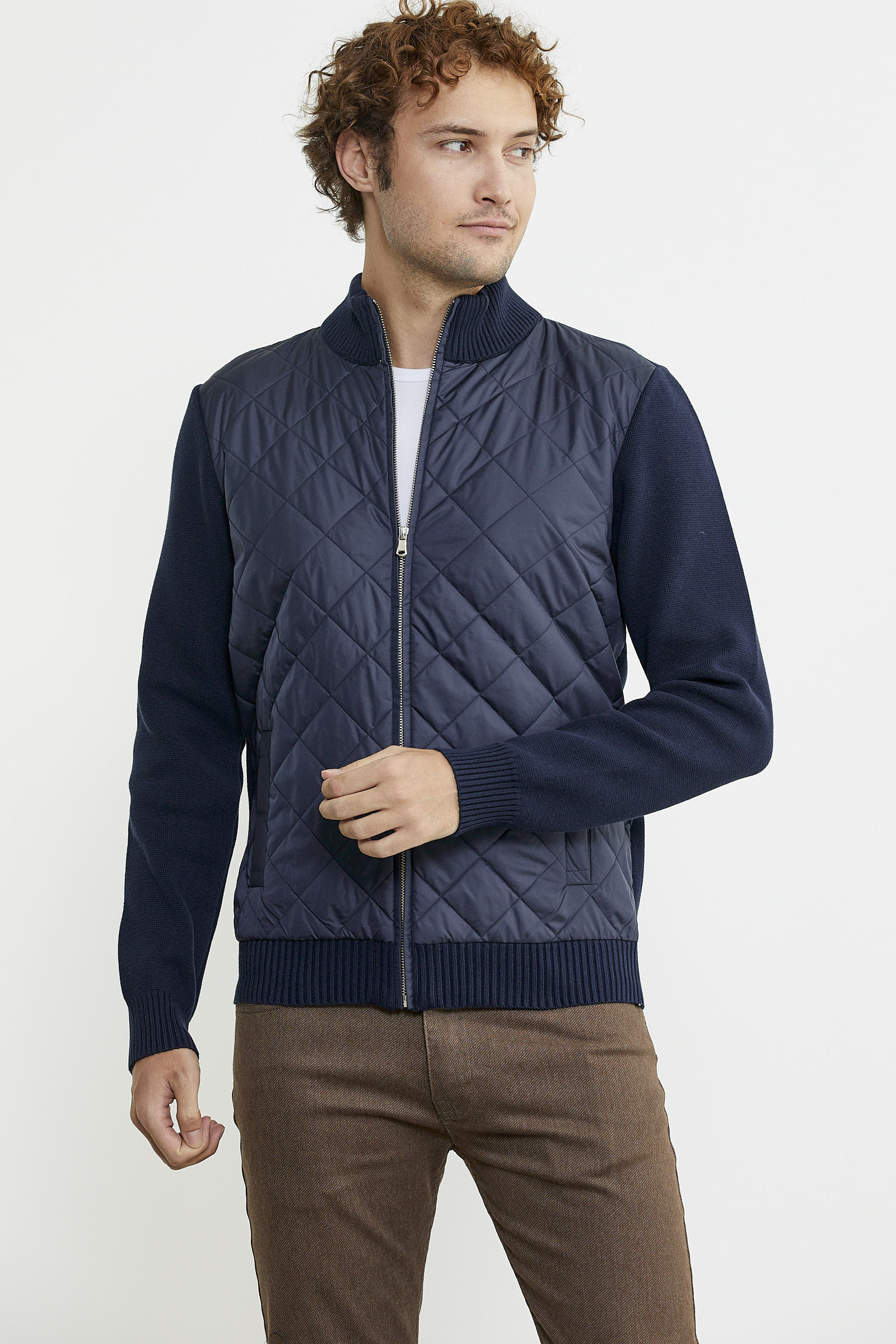 Kapitone Fermuarlı Erkek Triko Ceket - Lacivert - Sementa