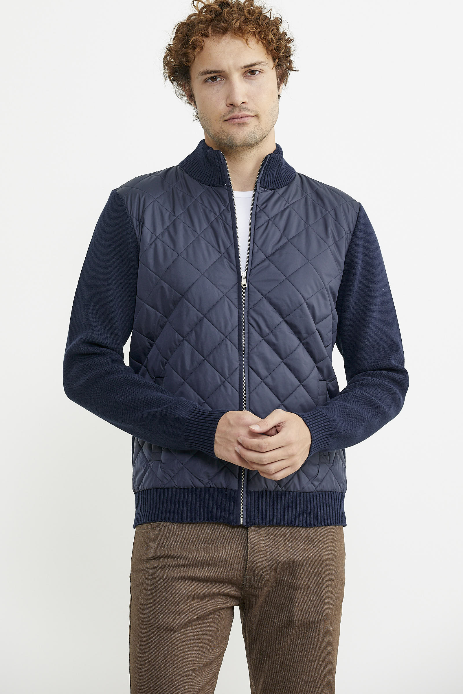 Kapitone Fermuarlı Erkek Triko Ceket - Lacivert - Sementa