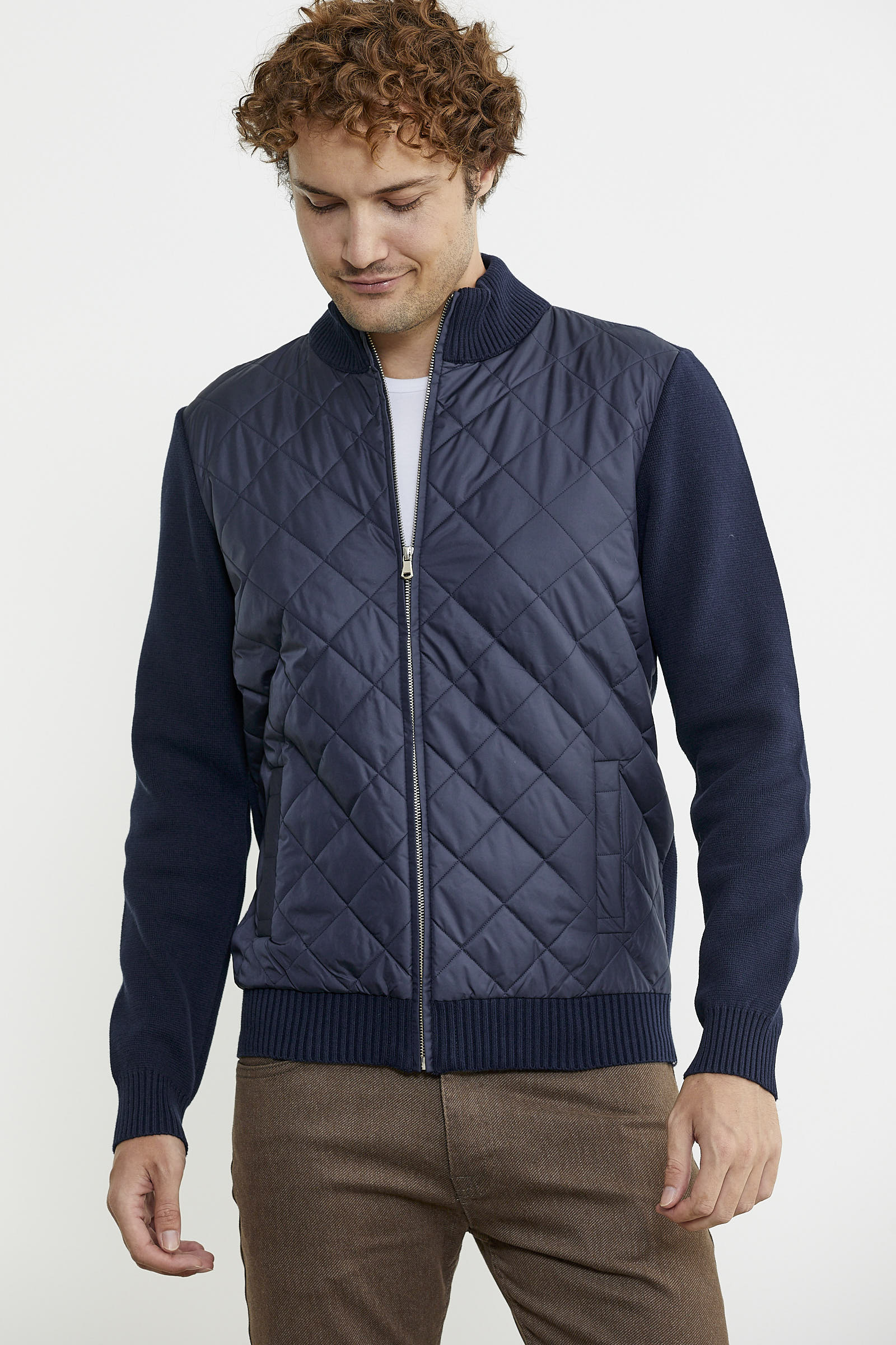 Kapitone Fermuarlı Erkek Triko Ceket - Lacivert - Sementa