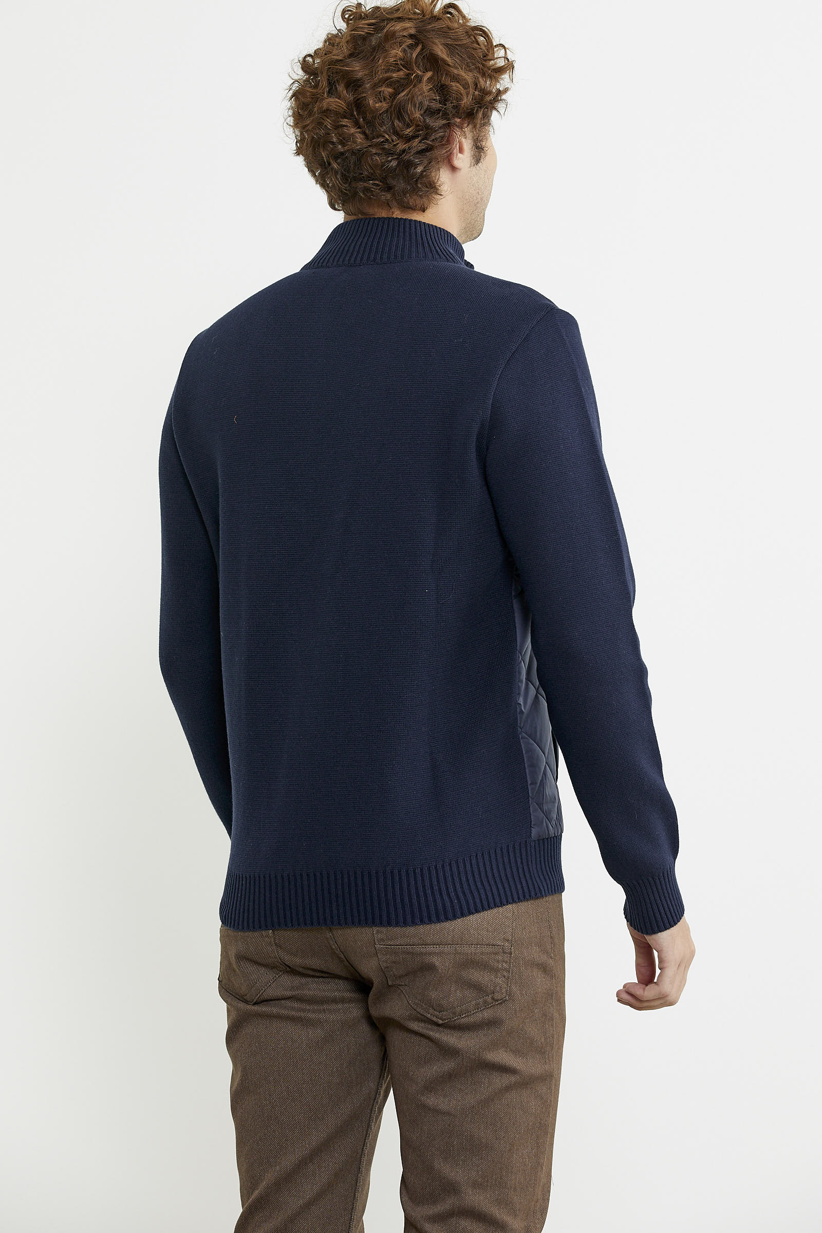 Kapitone Fermuarlı Erkek Triko Ceket - Lacivert - Sementa