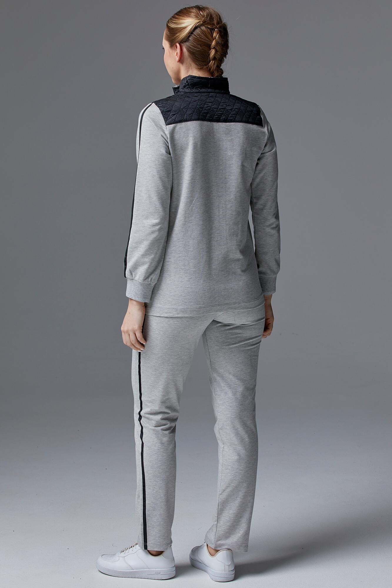 Kapitone Kombinli Dik Yaka Eşofman Takım - Gri (7) Sementa