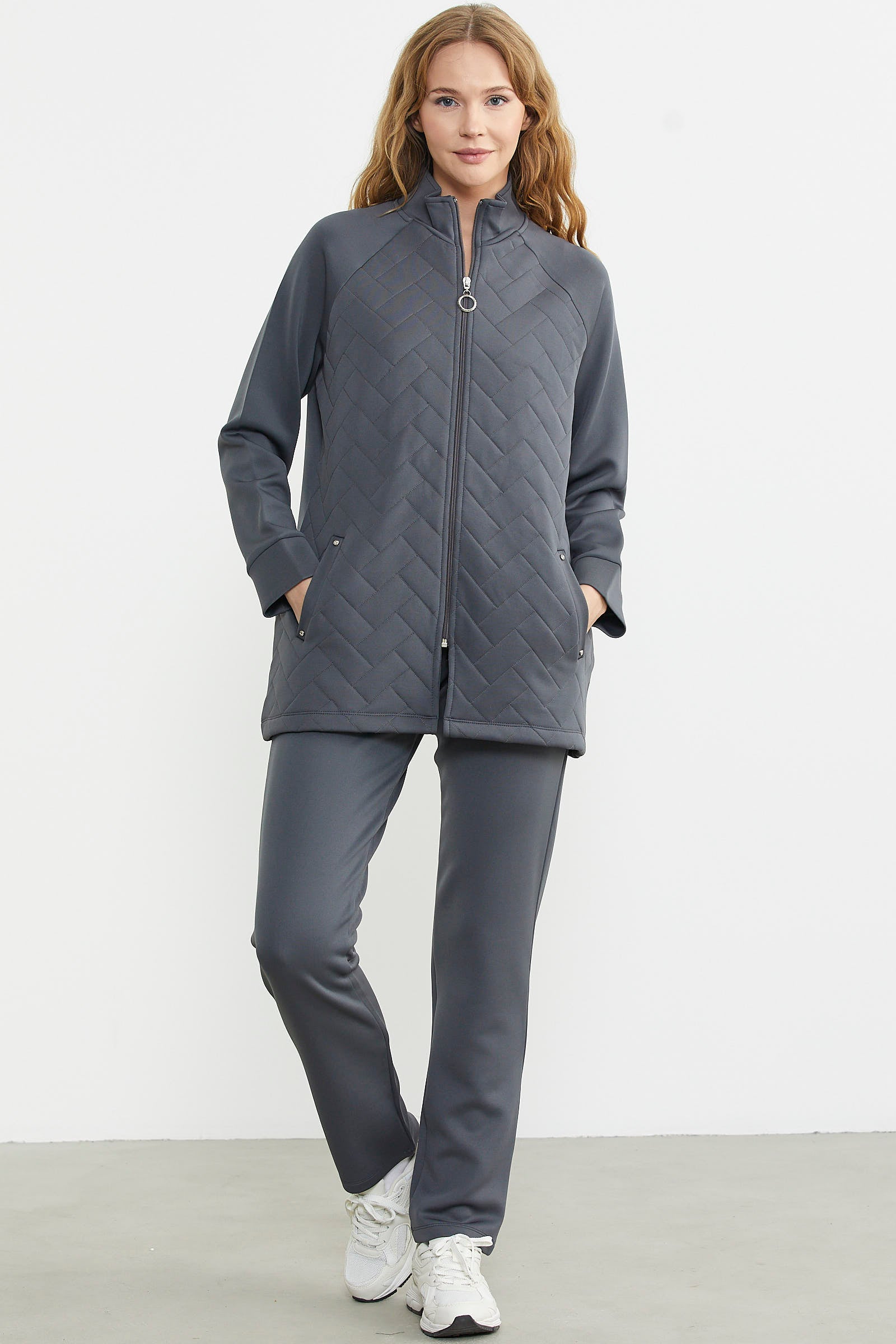 Kapitone Kombinli Fermuarlı Eşofman Takım - Antrasit - Sementa