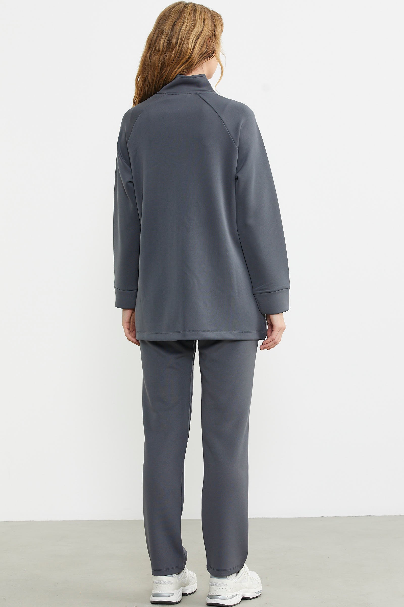 Kapitone Kombinli Fermuarlı Eşofman Takım - Antrasit - Sementa