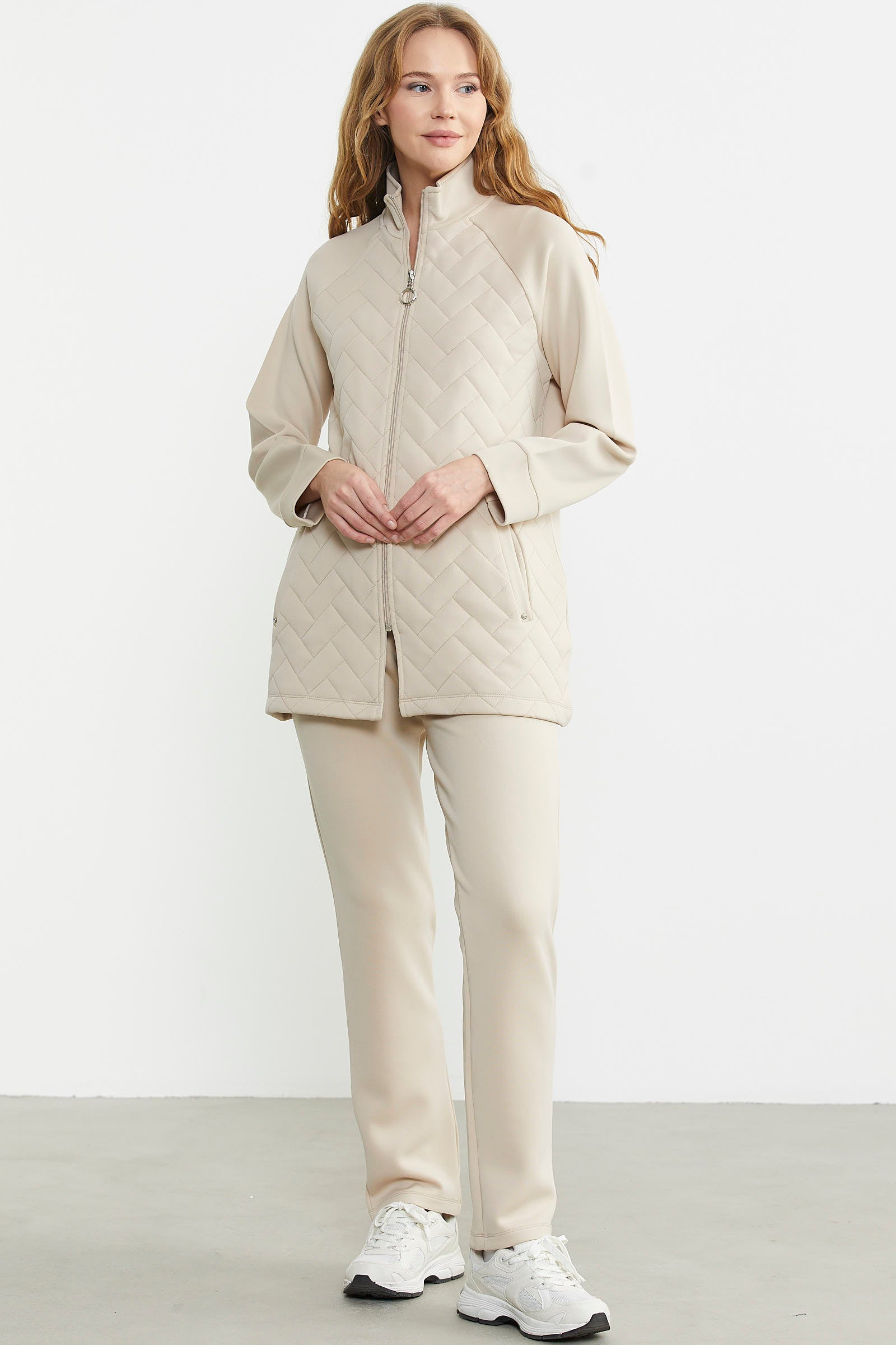 Kapitone Kombinli Fermuarlı Eşofman Takım - Bej - Sementa