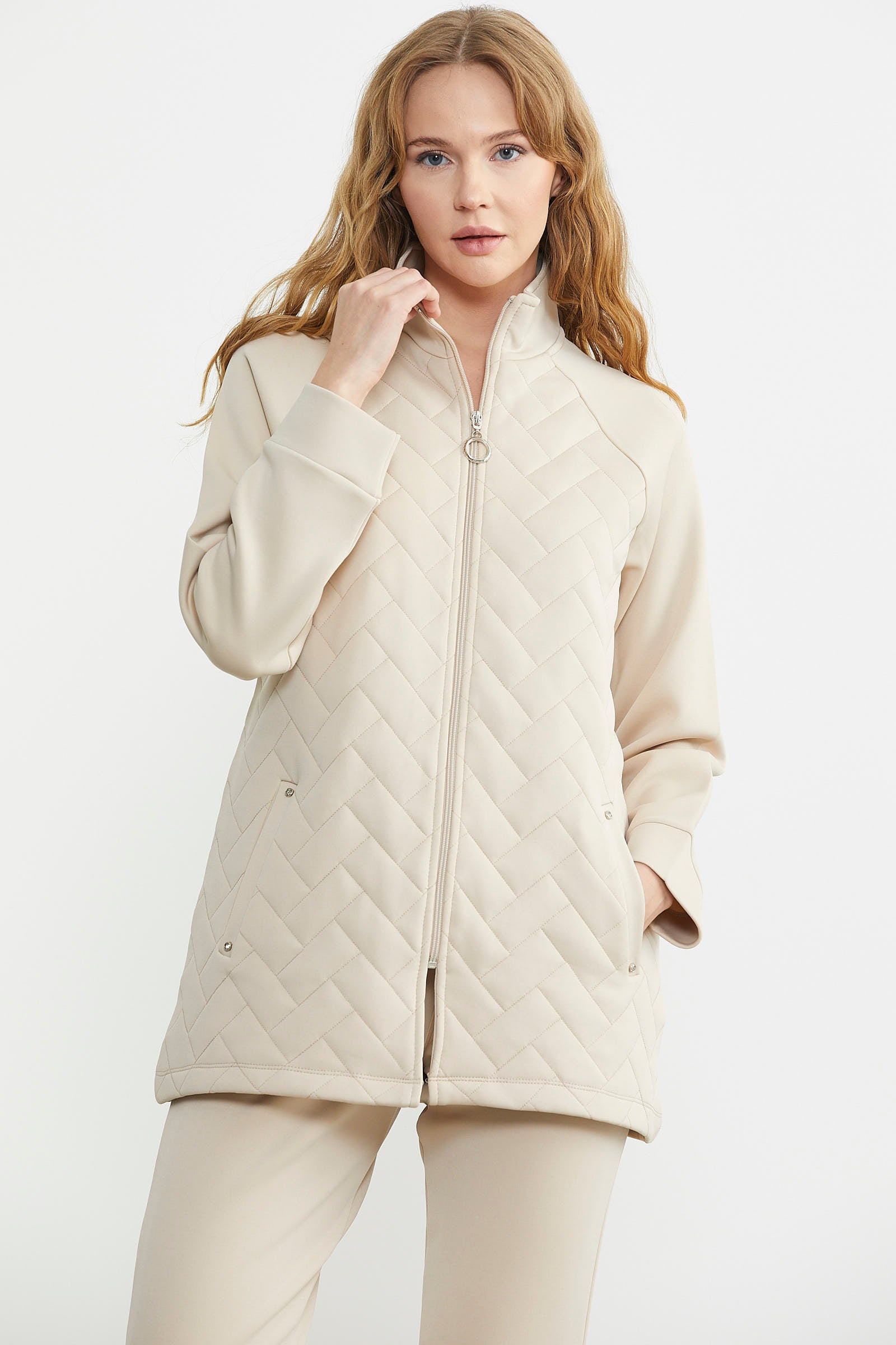 Kapitone Kombinli Fermuarlı Eşofman Takım - Bej - Sementa