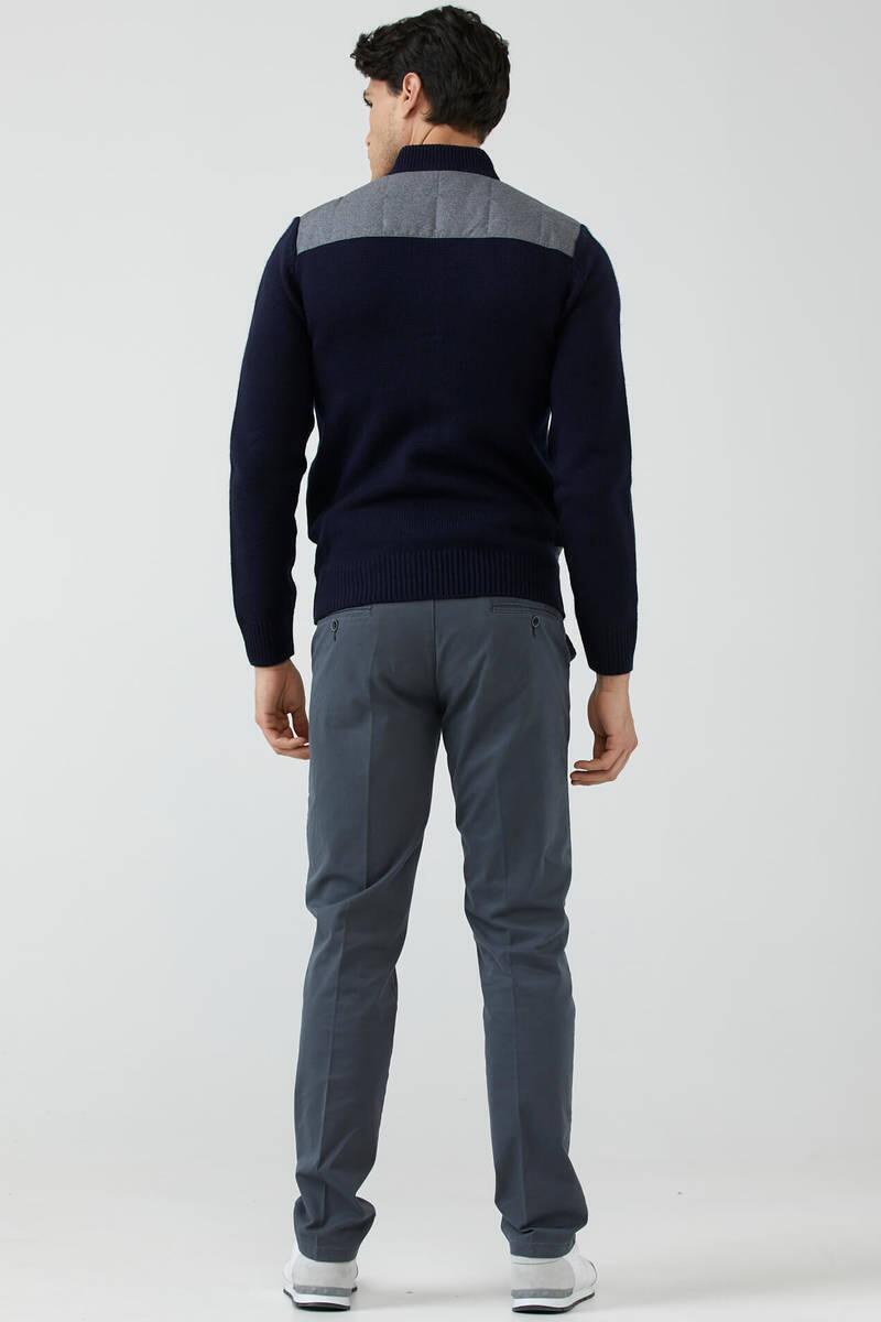 Kapitone Kombinli Fermuarlı Triko Mont - Gri - Lacivert (4) Sementa