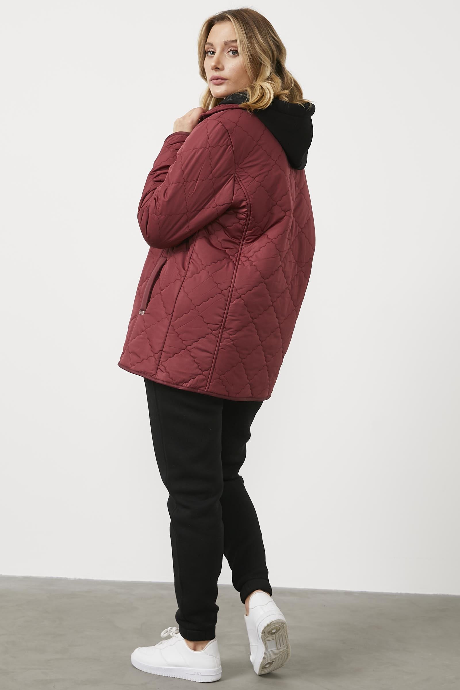 Kapitone Rahat Kalıp İçi Peluş Mont - Bordo (7) Sementa