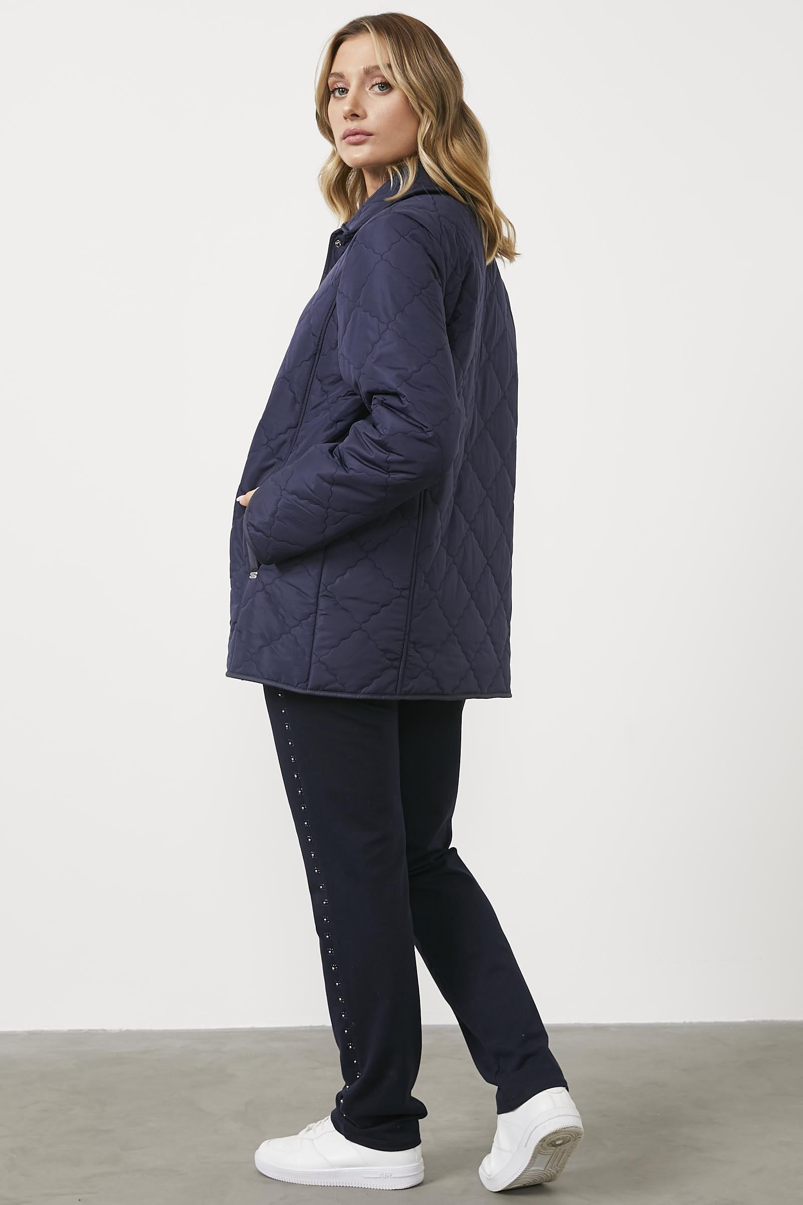 Kapitone Rahat Kalıp İçi Peluş Mont - Lacivert (6) Sementa