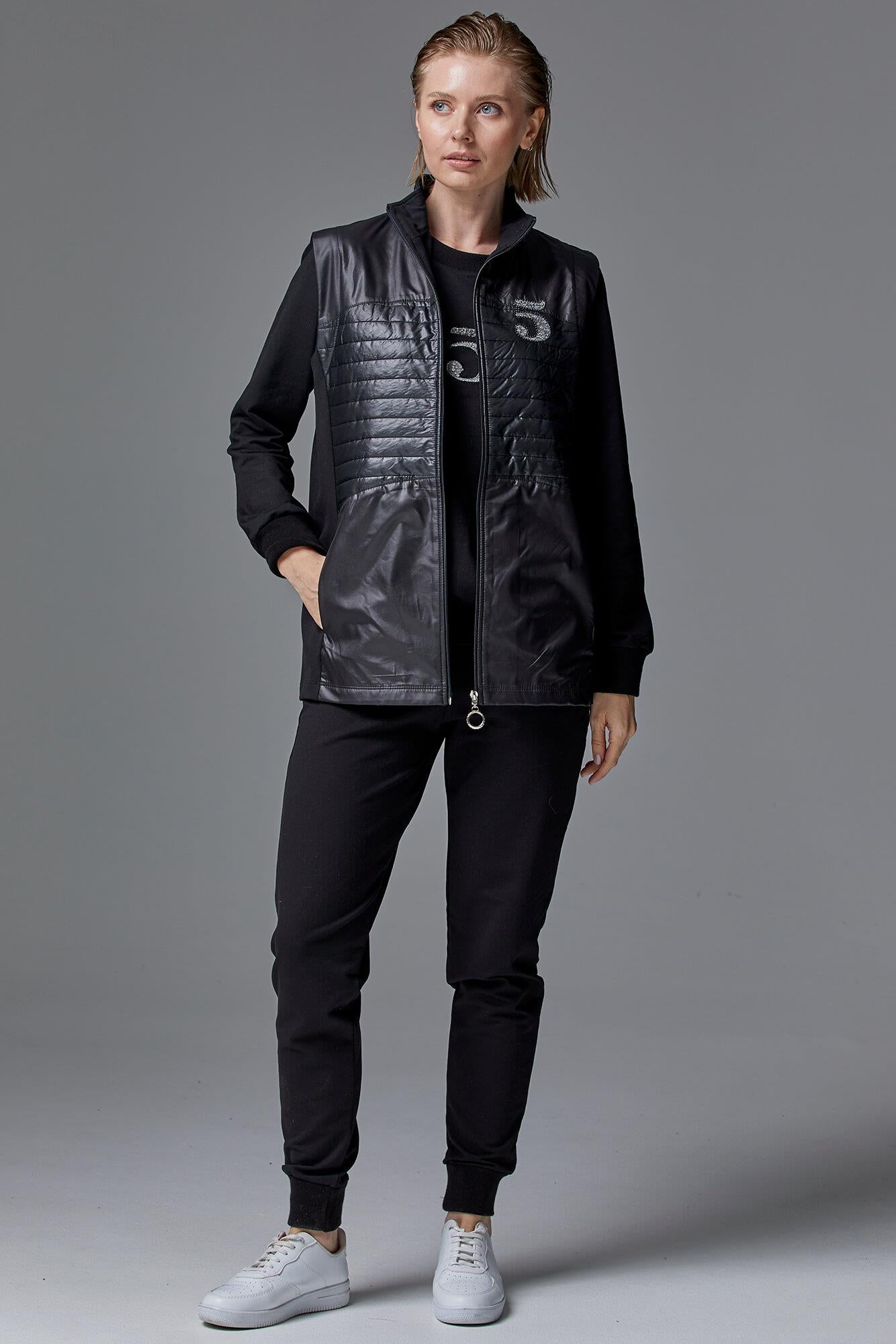 Kapitone Yelekli Üçlü Eşofman Takım - Siyah (2) Sementa