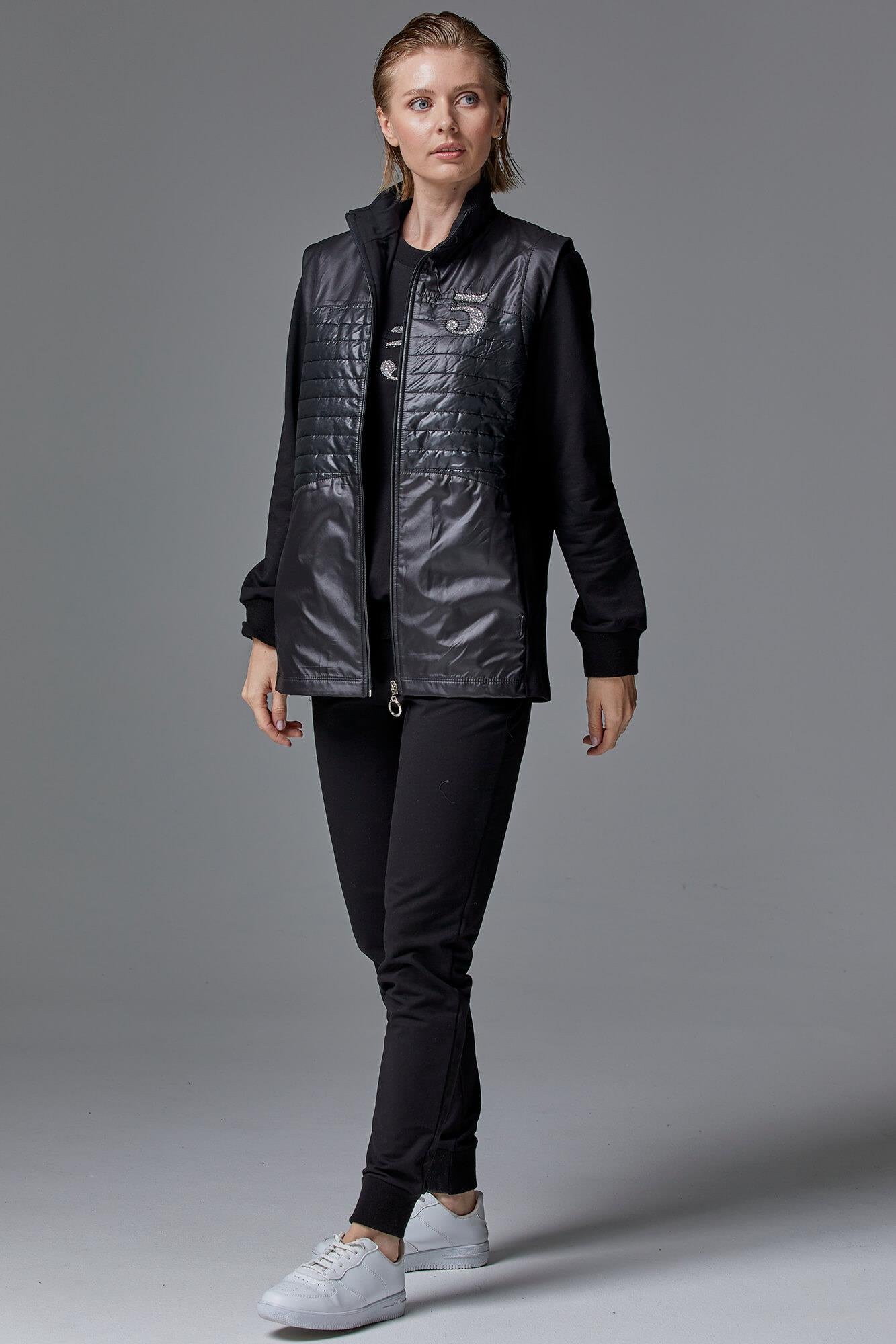 Kapitone Yelekli Üçlü Eşofman Takım - Siyah (4) Sementa