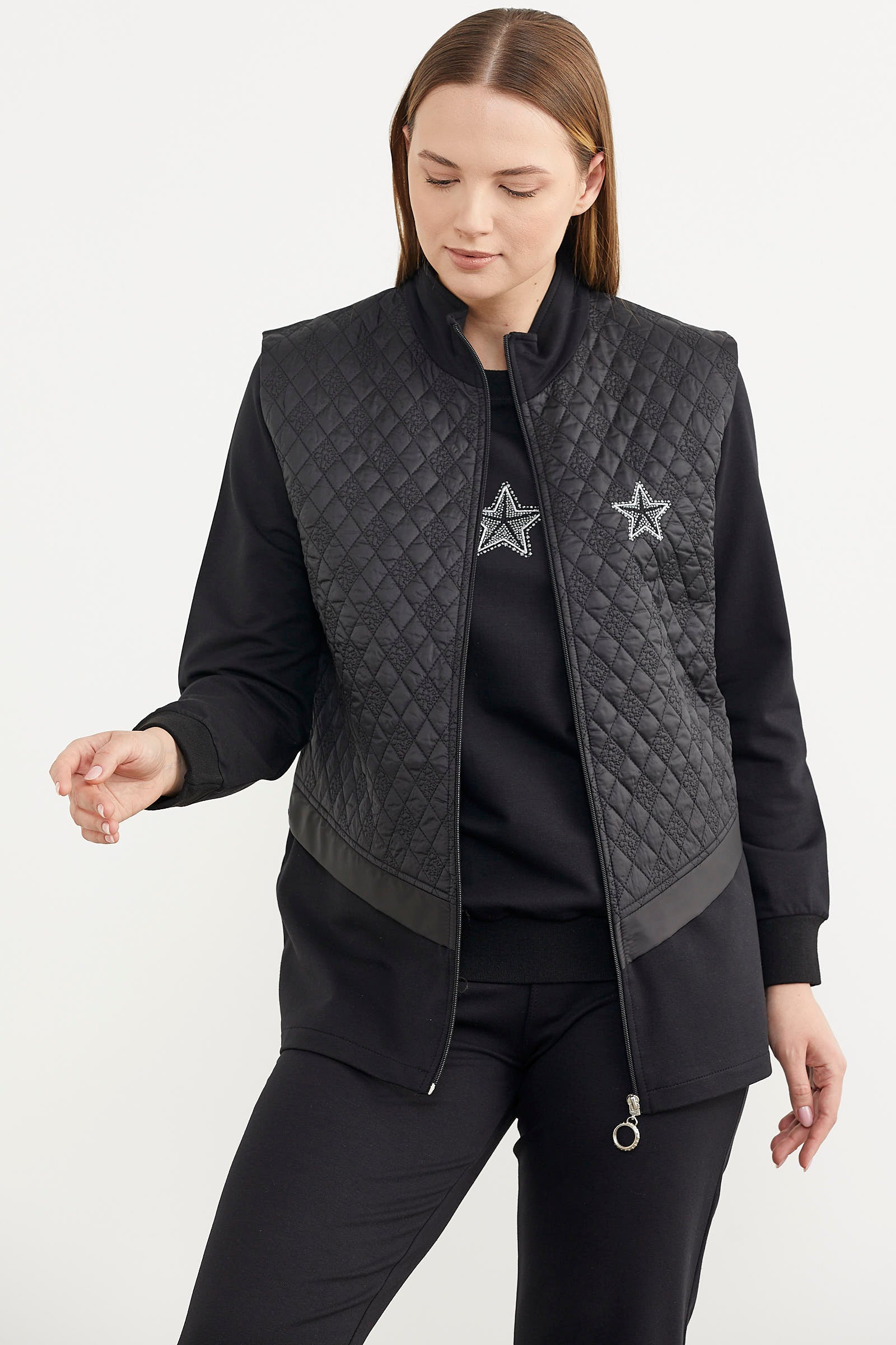 Kapitone Yelekli Üçlü Eşofman Takım - Siyah (4) Sementa