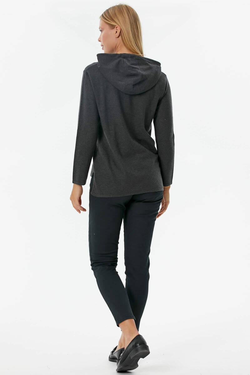 Kapüşonlu Arkası Uzun Triko Kazak - Antrasit (5) Sementa
