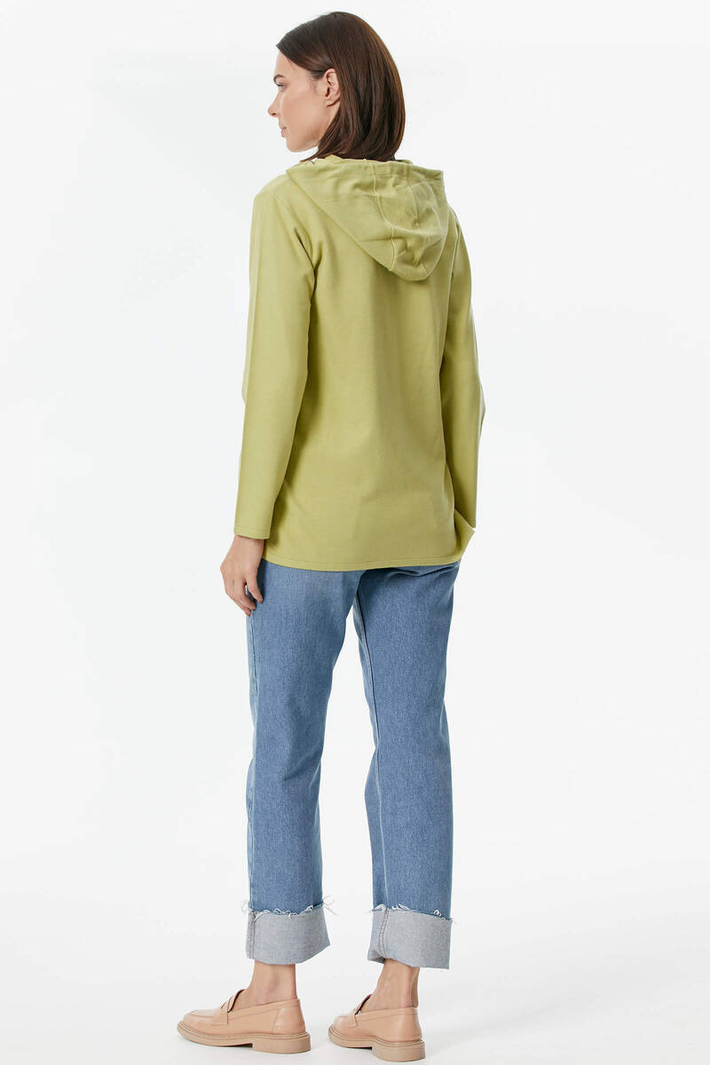 Kapüşonlu Arkası Uzun Triko Kazak - Yeşil (5) Sementa