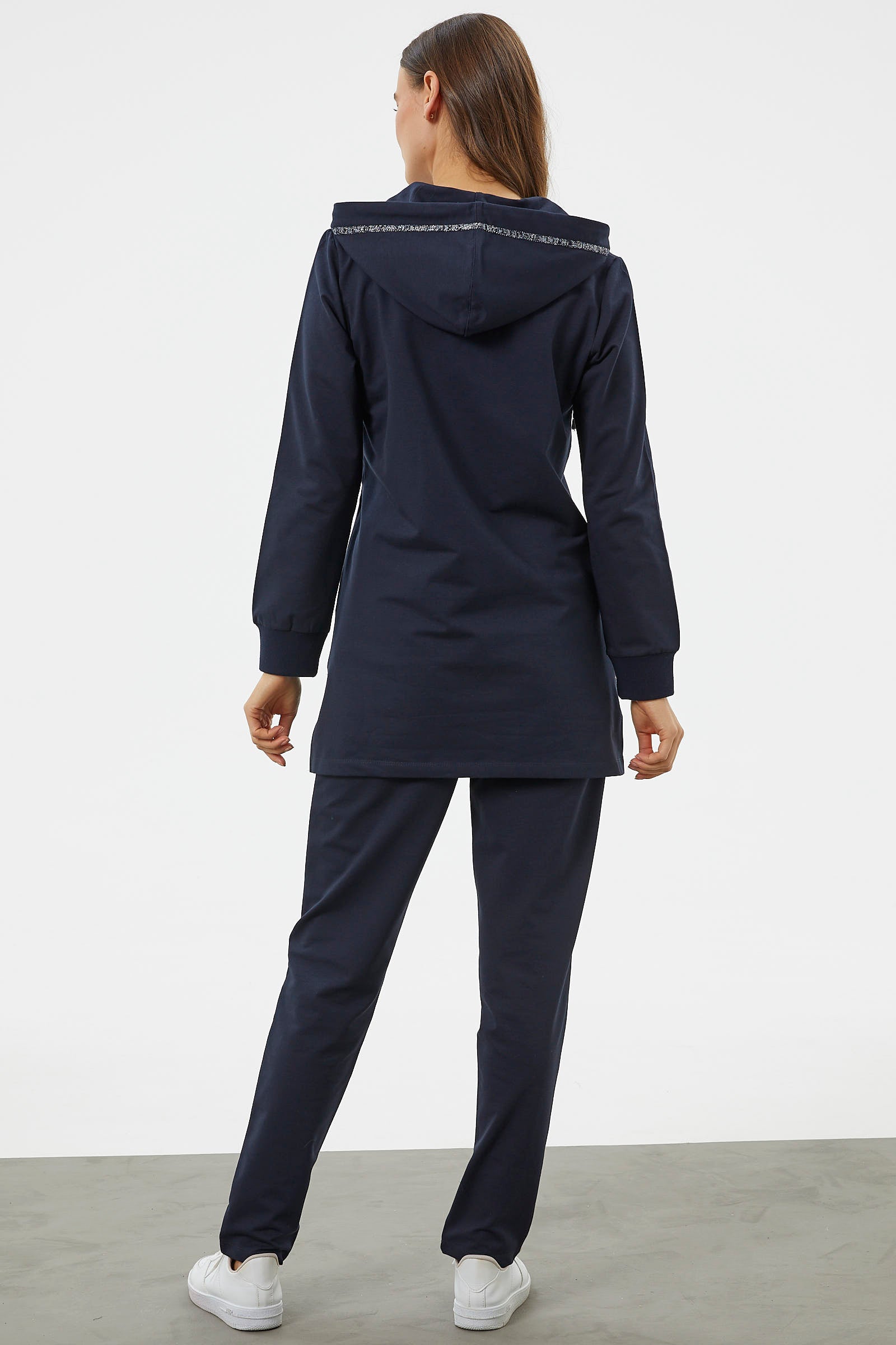 Kapüşonlu Biye Detaylı Fermuarlı Eşofman Takımı - Lacivert (6) Sementa