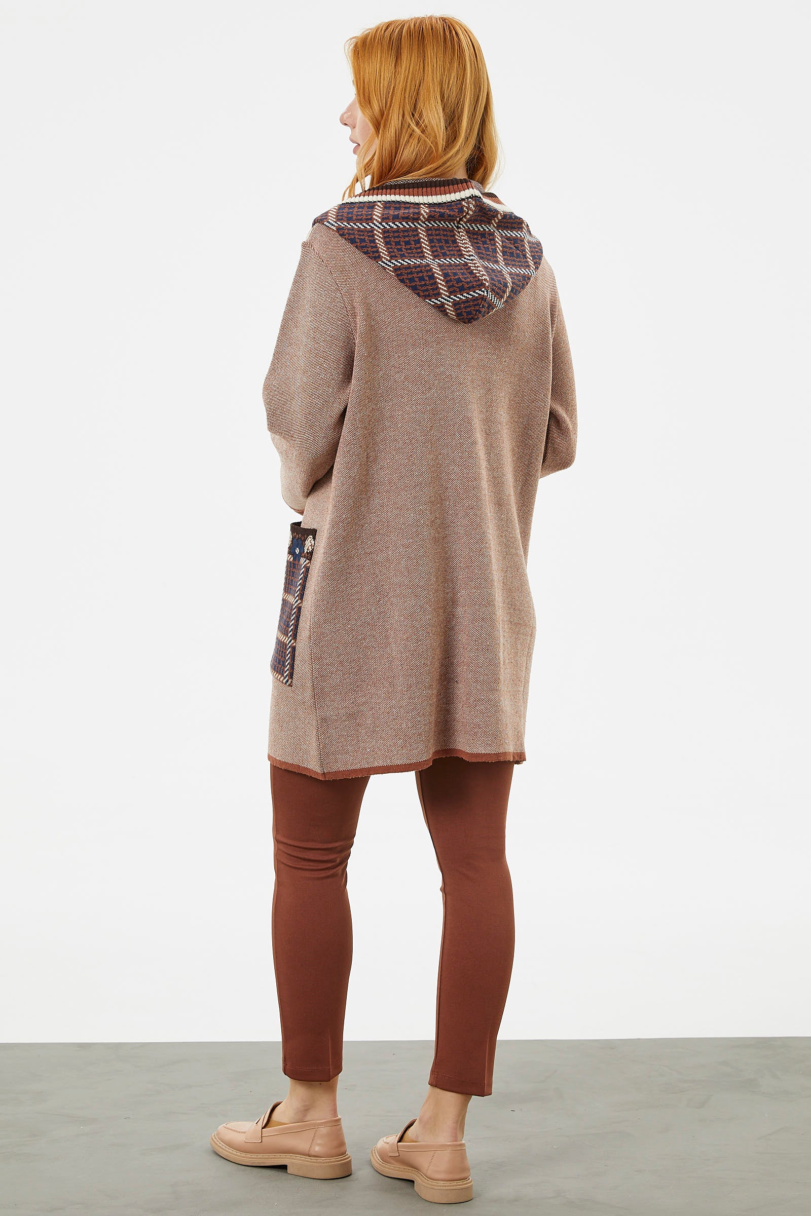 Kapüşonlu Büyük Cepli Triko Ceket - Kiremit (7) Sementa