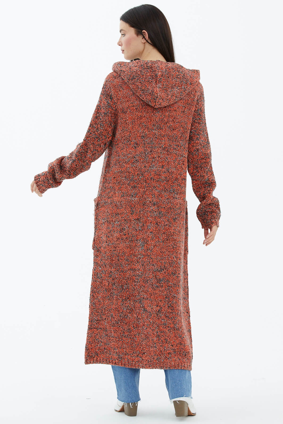 Kapüşonlu Cepli Triko Hırka - Oranj (4) Sementa