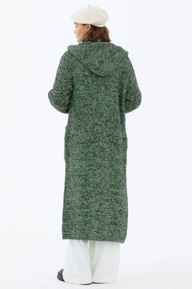 Kapüşonlu Cepli Triko Hırka - Yeşil (3) Sementa