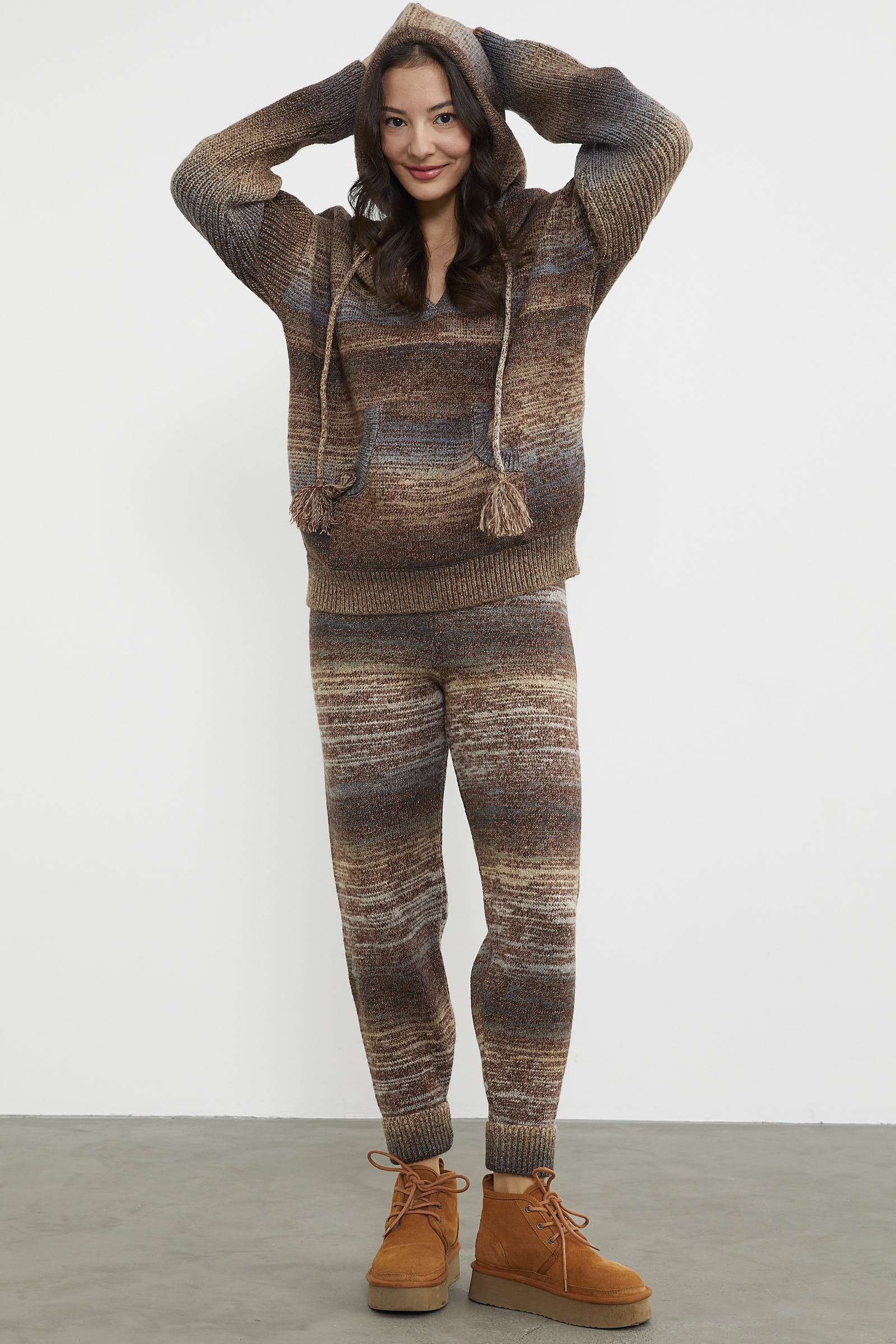 Kapüşonlu Çok Renkli Tiriko Takım - Kahve (5) Sementa