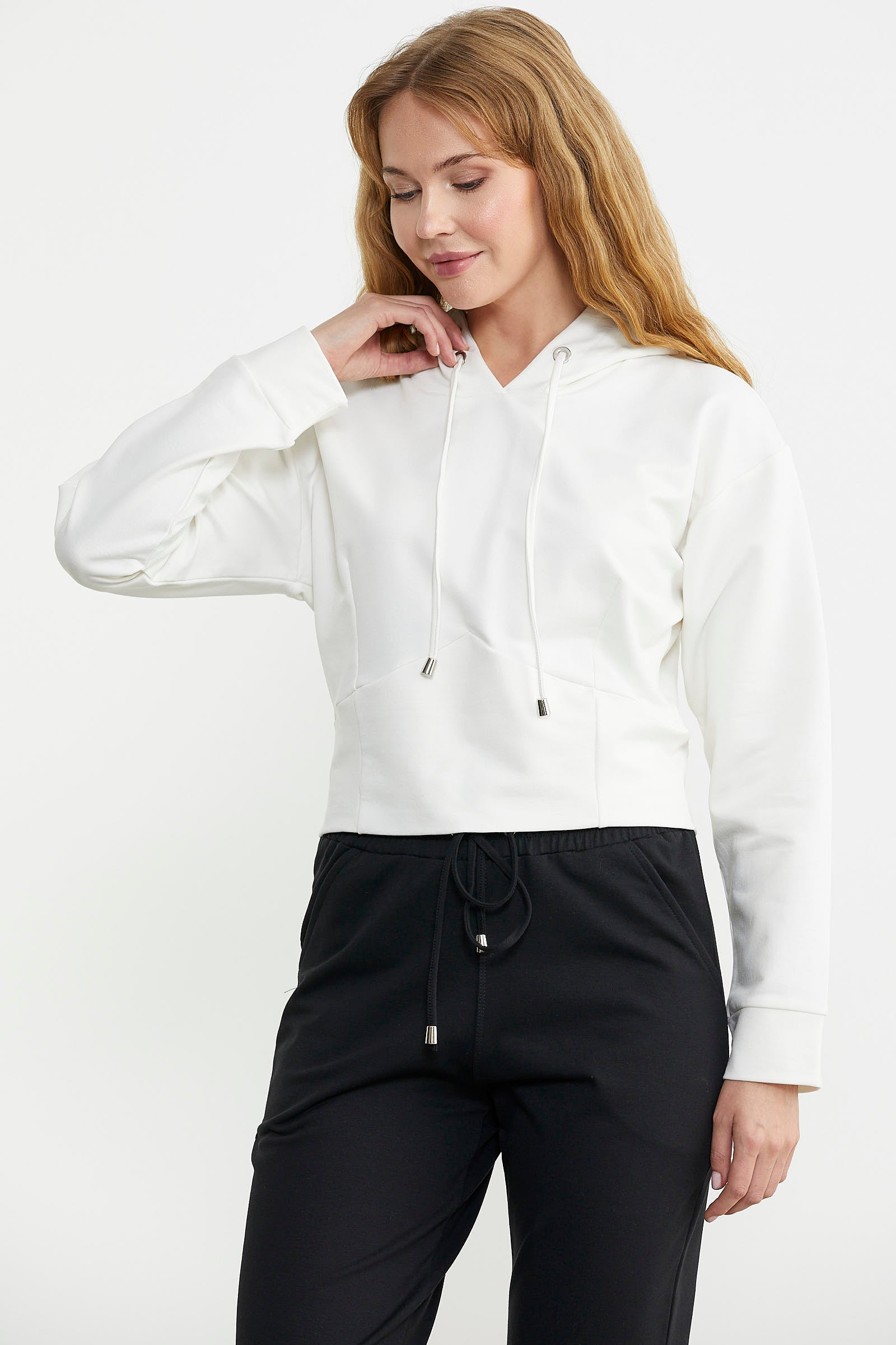 Kapüşonlu Dikiş Detaylı Eşofman Takım - Ekru - Sementa