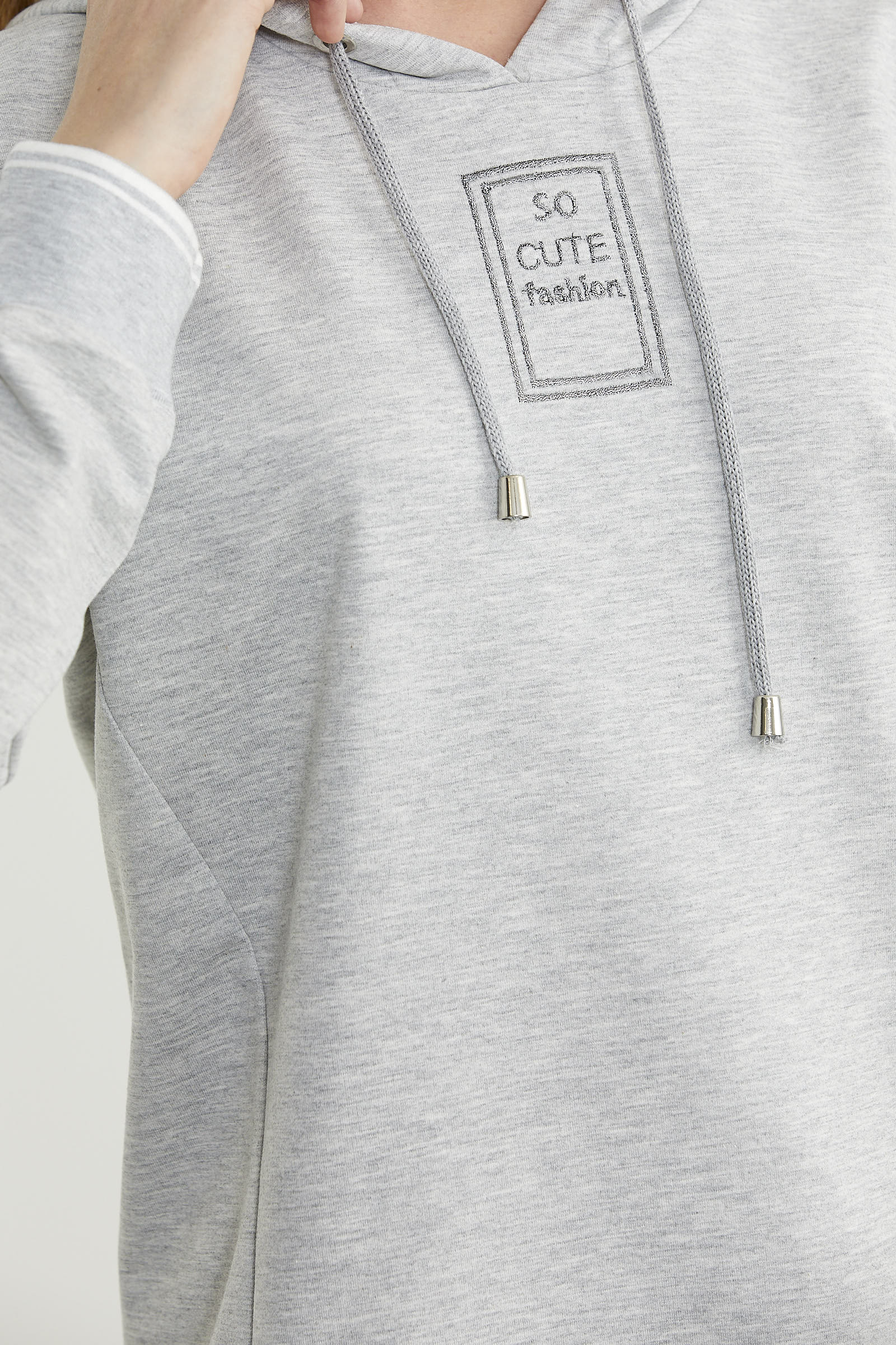 Kapüşonlu Etek Ucu Örme Detaylı Eşofman Takım - Gri - Sementa