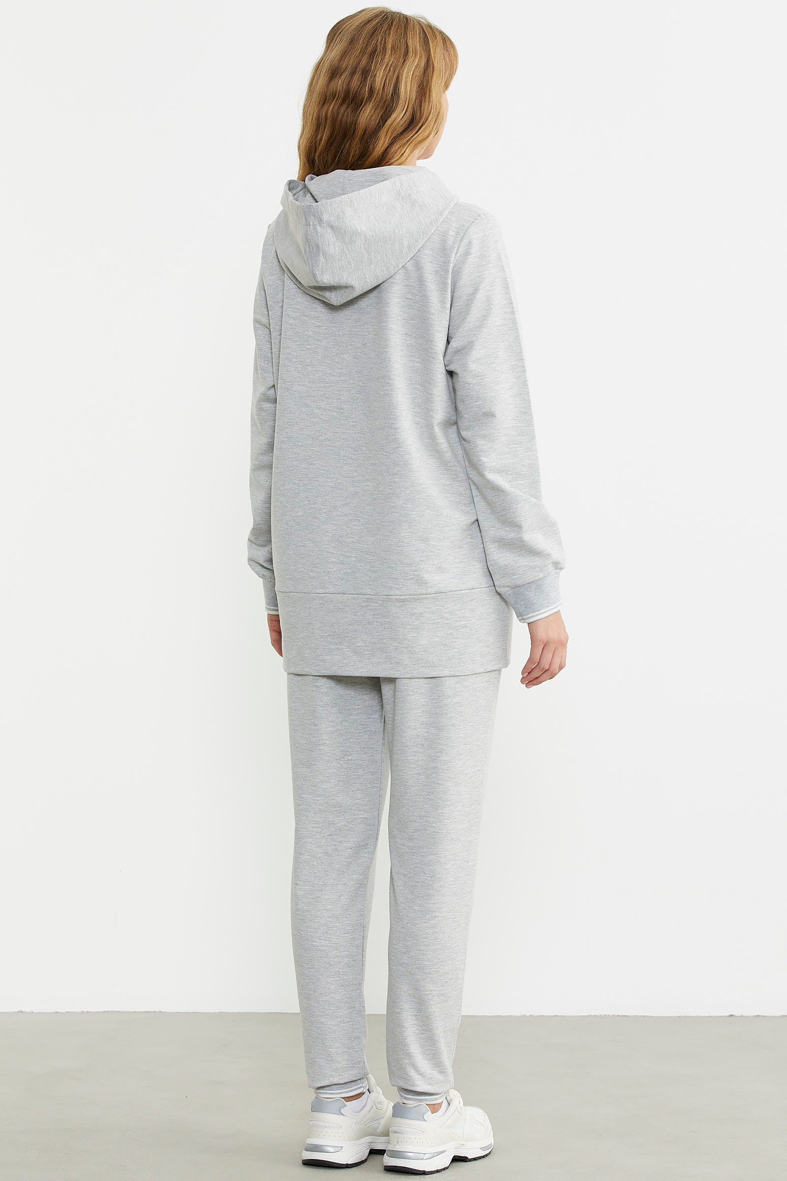 Kapüşonlu Etek Ucu Örme Detaylı Eşofman Takım - Gri - Sementa