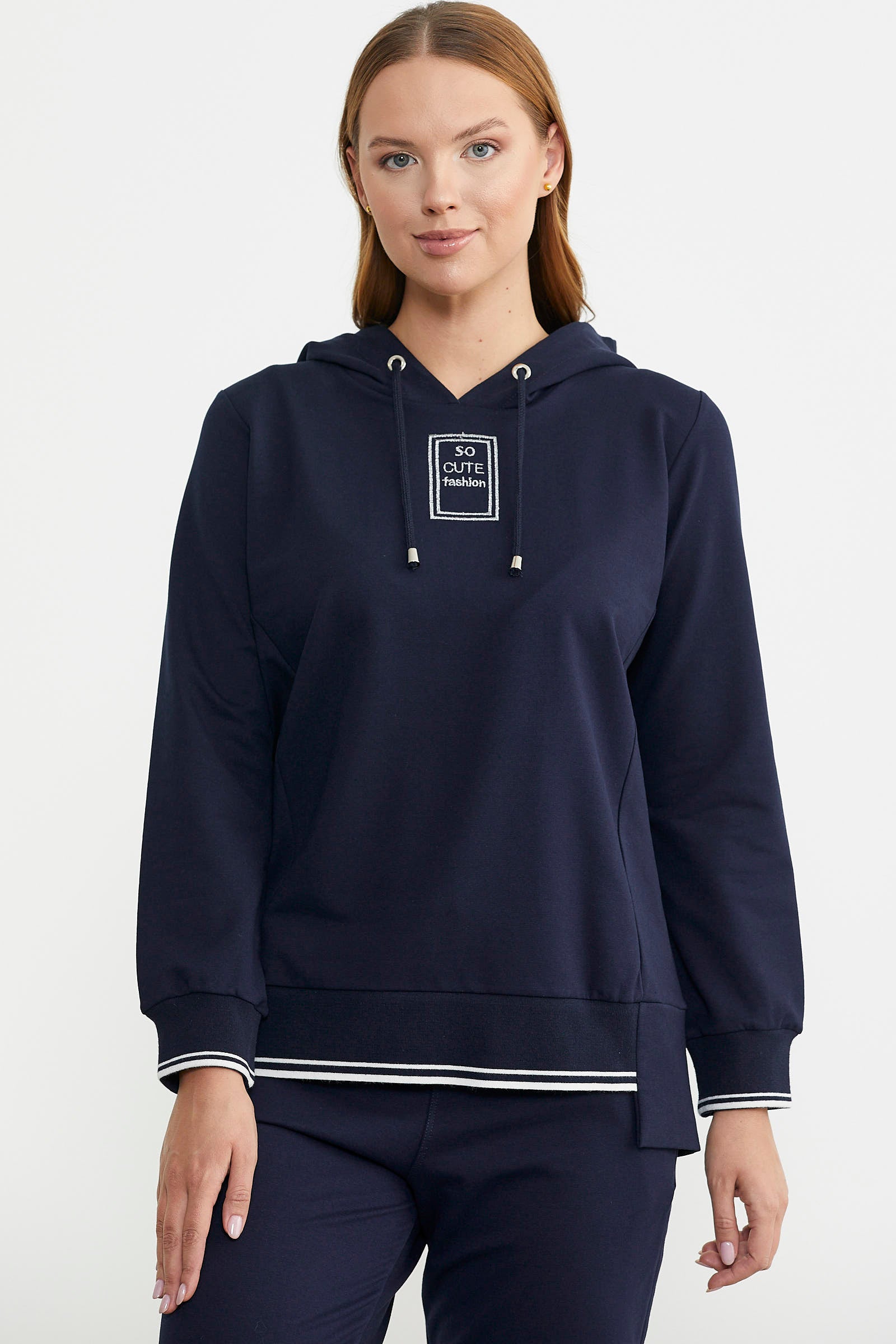 Kapüşonlu Etek Ucu Örme Detaylı Eşofman Takım - Lacivert - Sementa