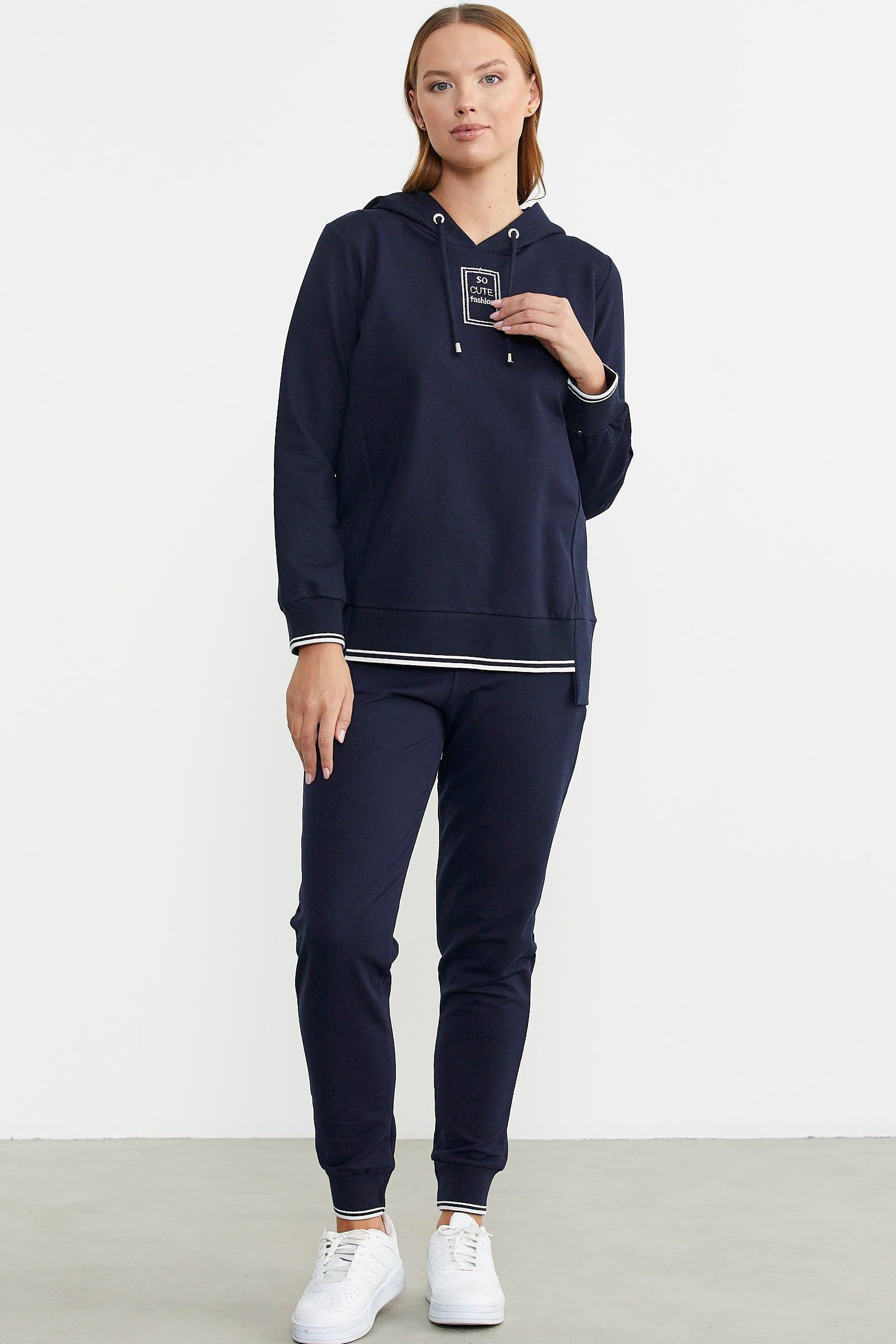 Kapüşonlu Etek Ucu Örme Detaylı Eşofman Takım - Lacivert - Sementa