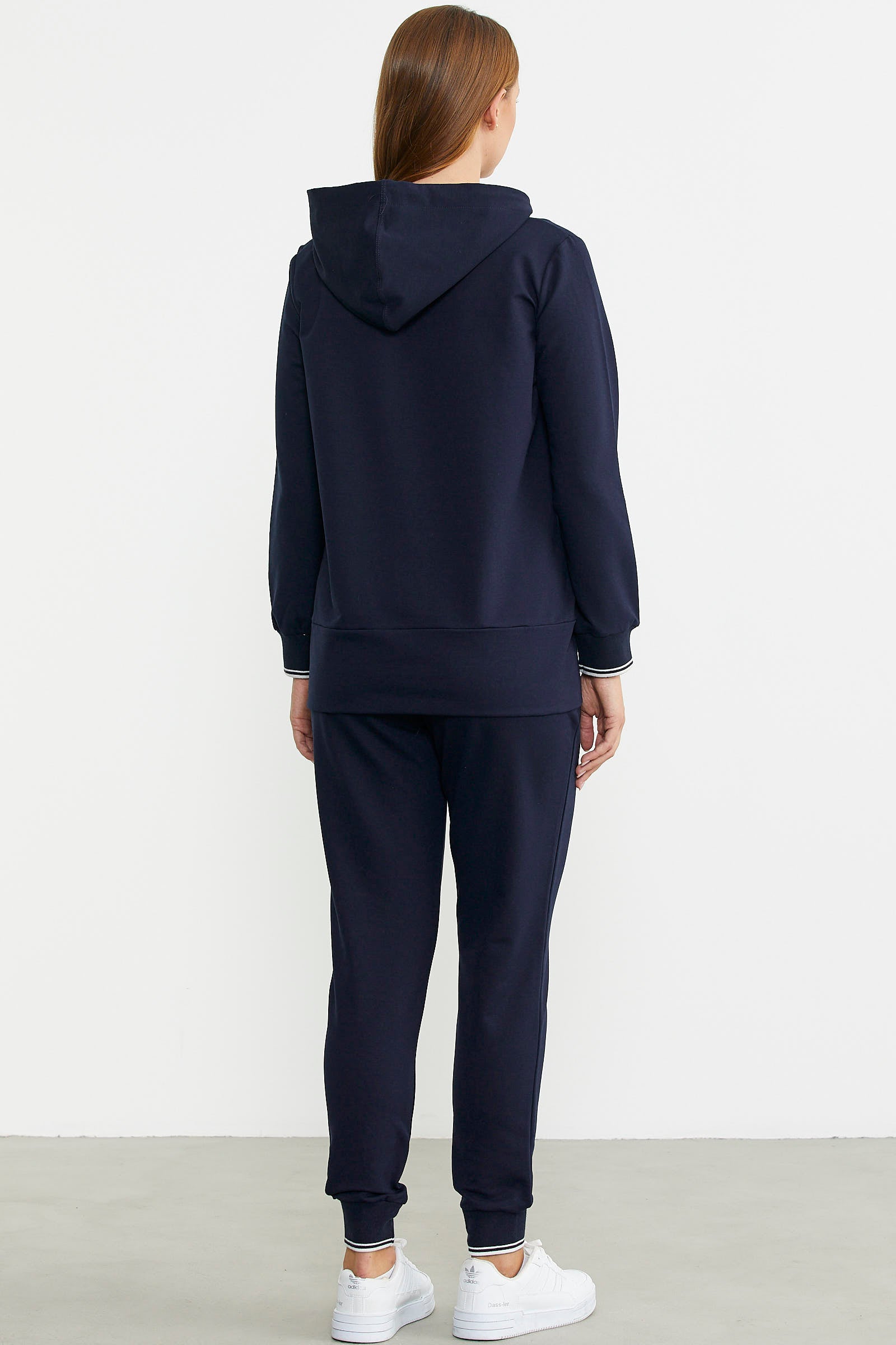 Kapüşonlu Etek Ucu Örme Detaylı Eşofman Takım - Lacivert - Sementa