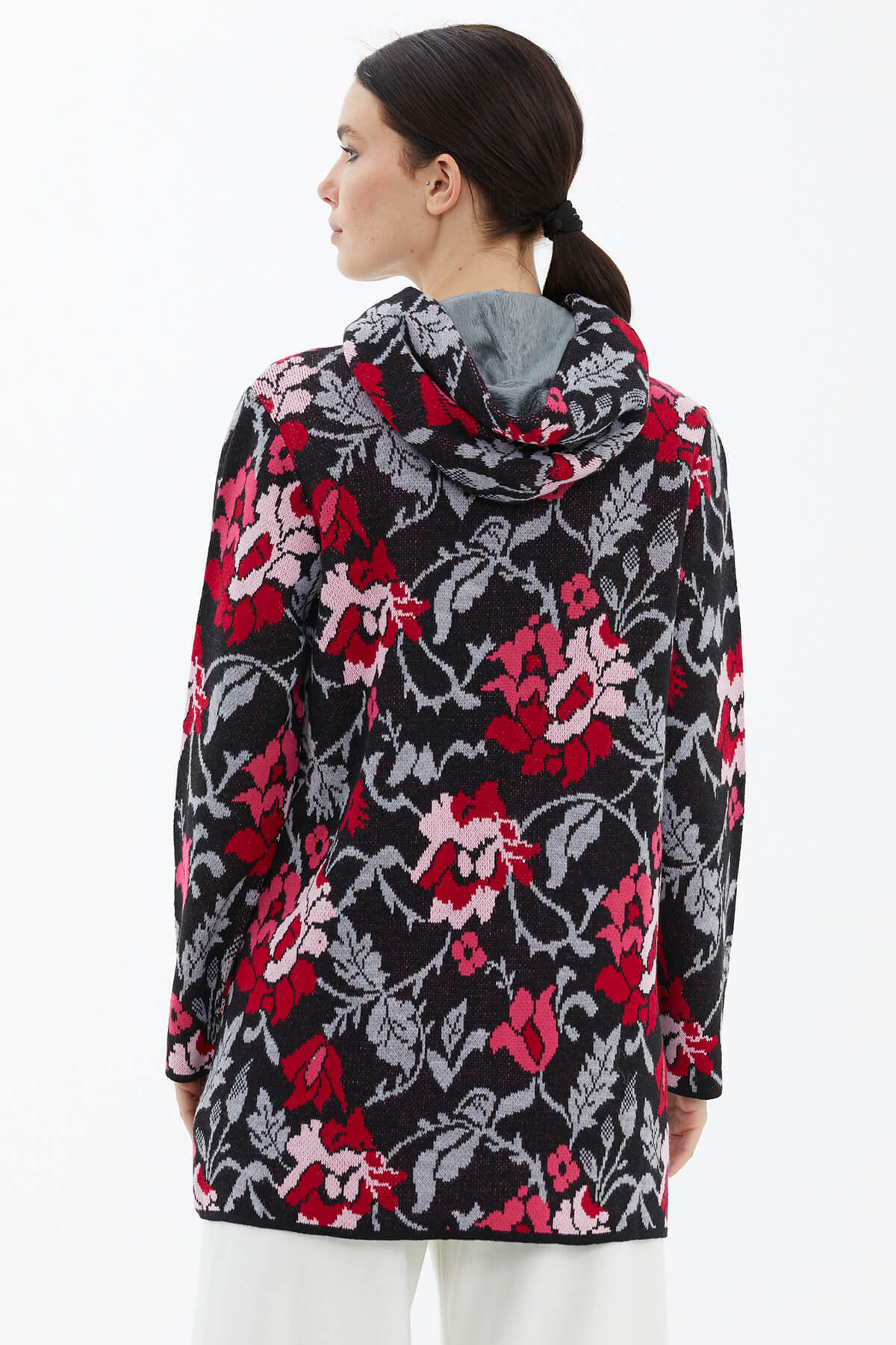 Kapüşonlu Fermuarlı İçi Yumoş Astarlı Triko Ceket - Siyah (4) Sementa