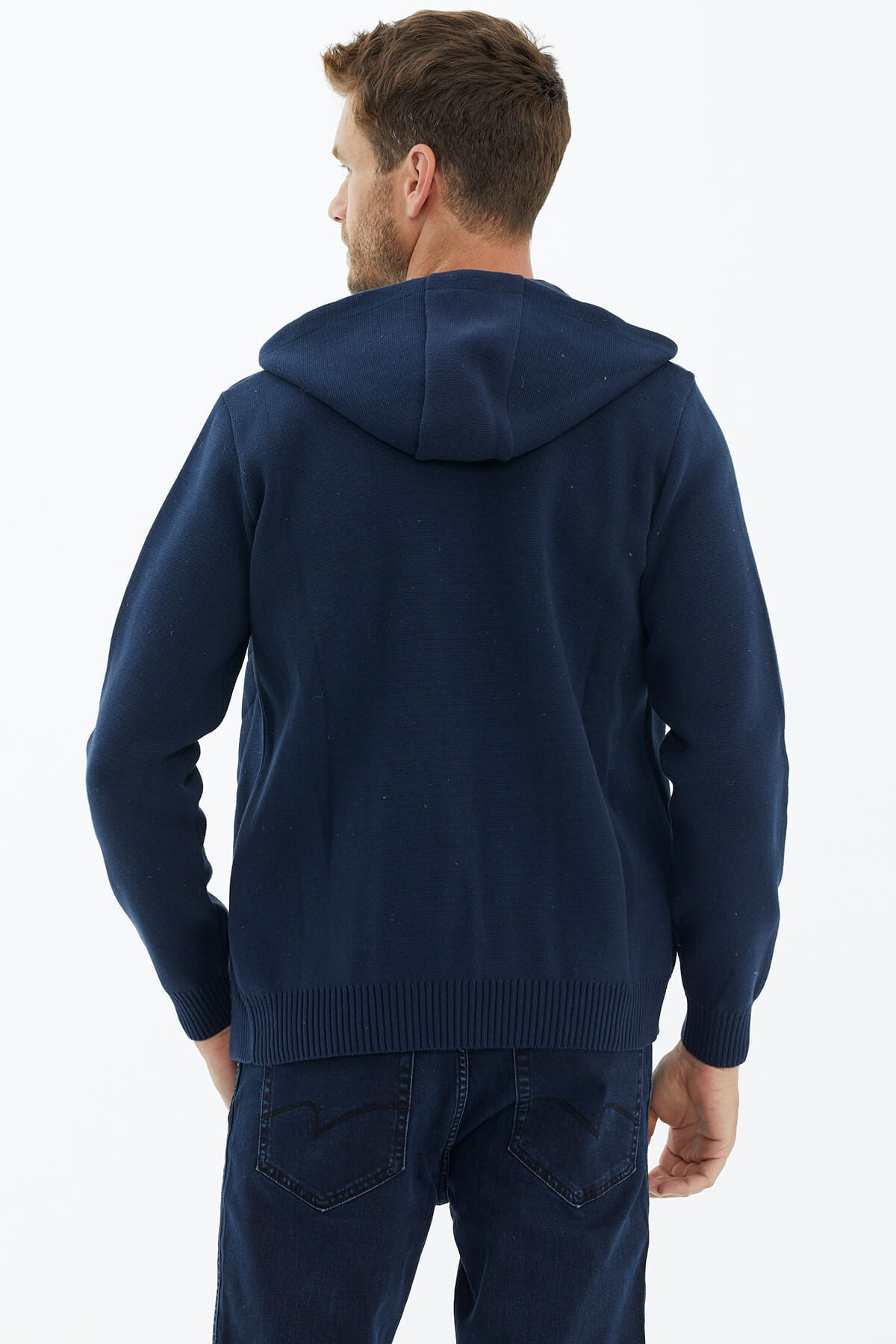 Kapüşonlu Fermuarlı Kapitone Triko Mont - Lacivert (5) Sementa