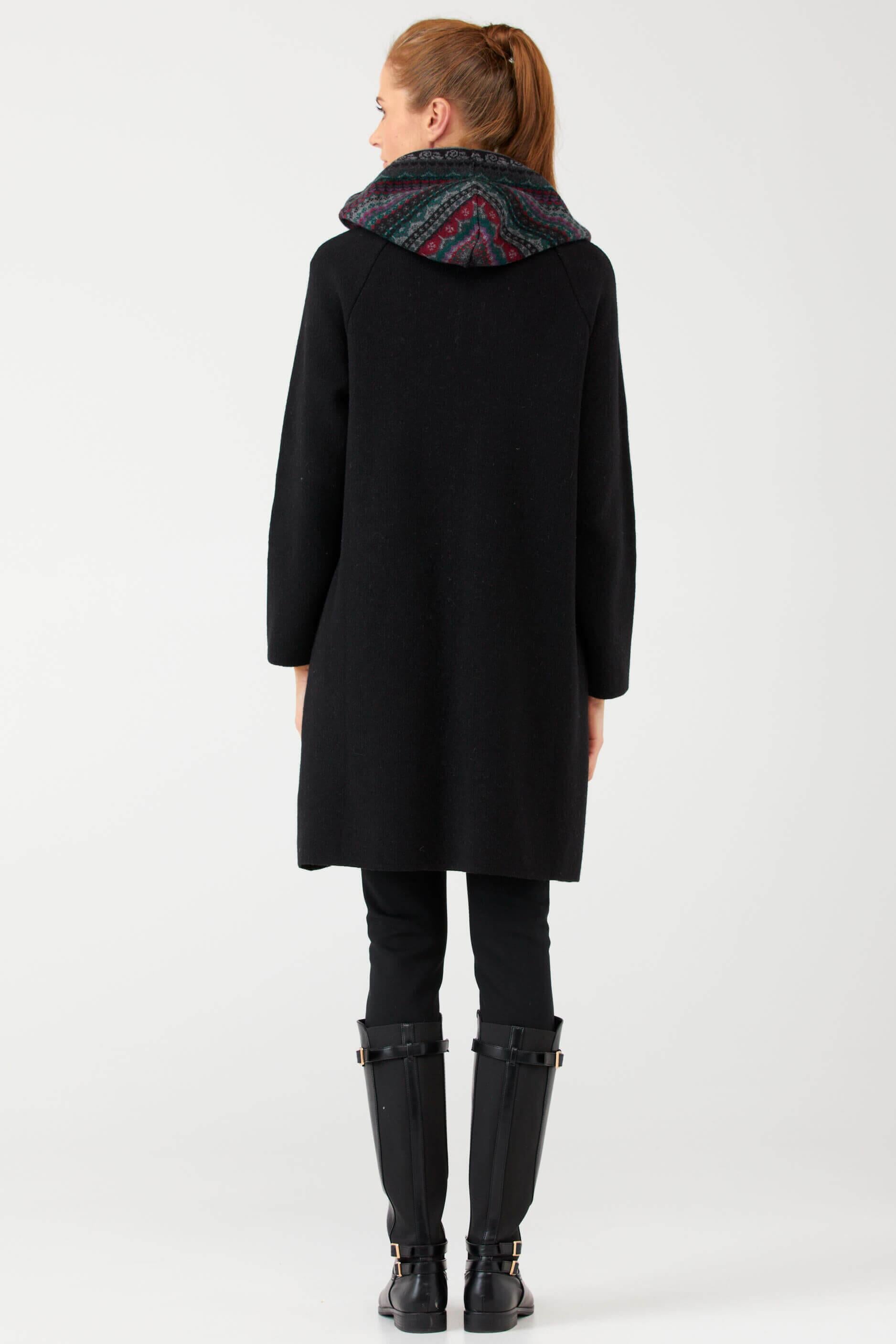 Kadın Kapüşonlu Fermuarlı Triko Ceket - Siyah (4) Sementa