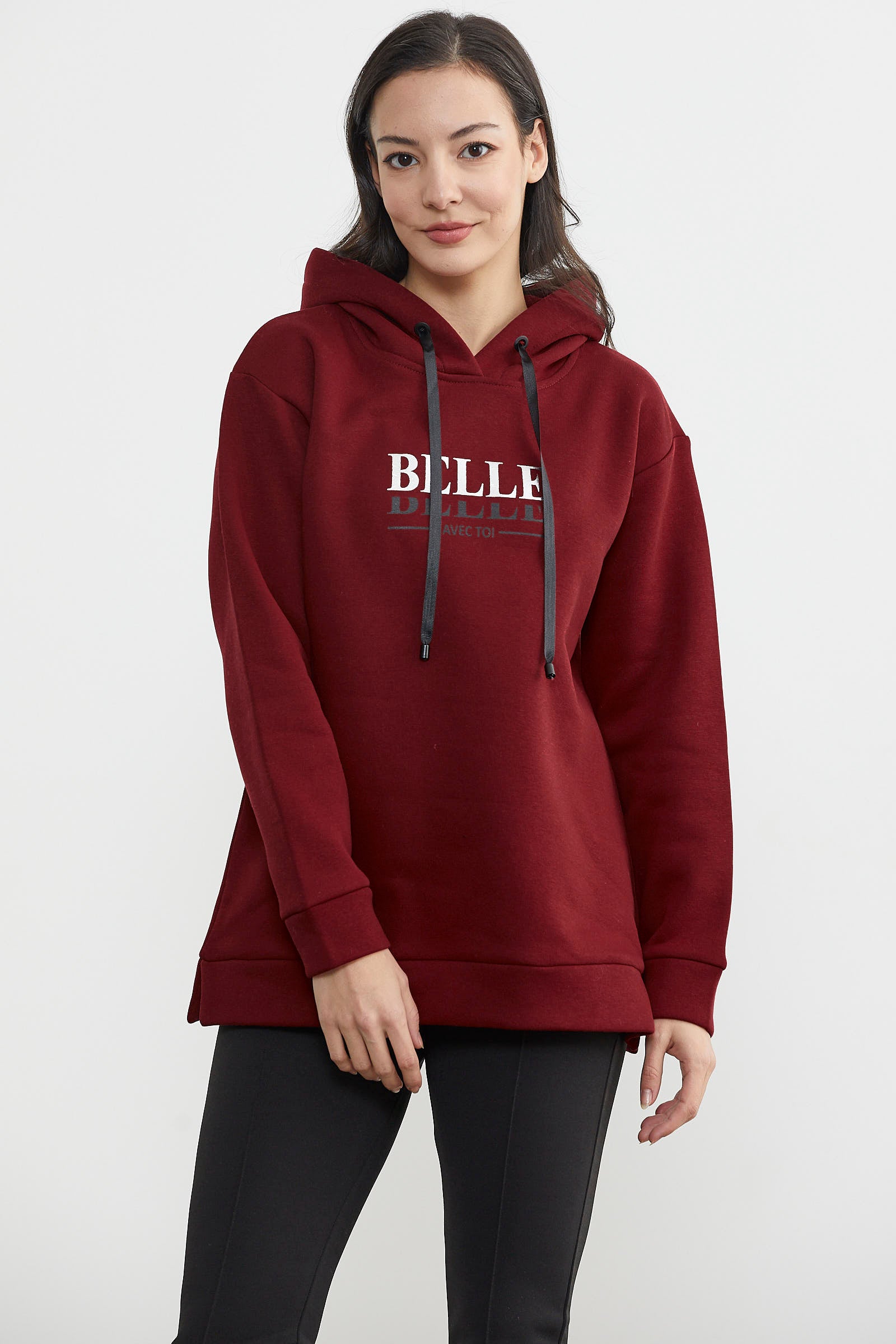 Kapüşonlu İçi Pamuklu Kalın Sweatshirt - Bordo (2) Sementa