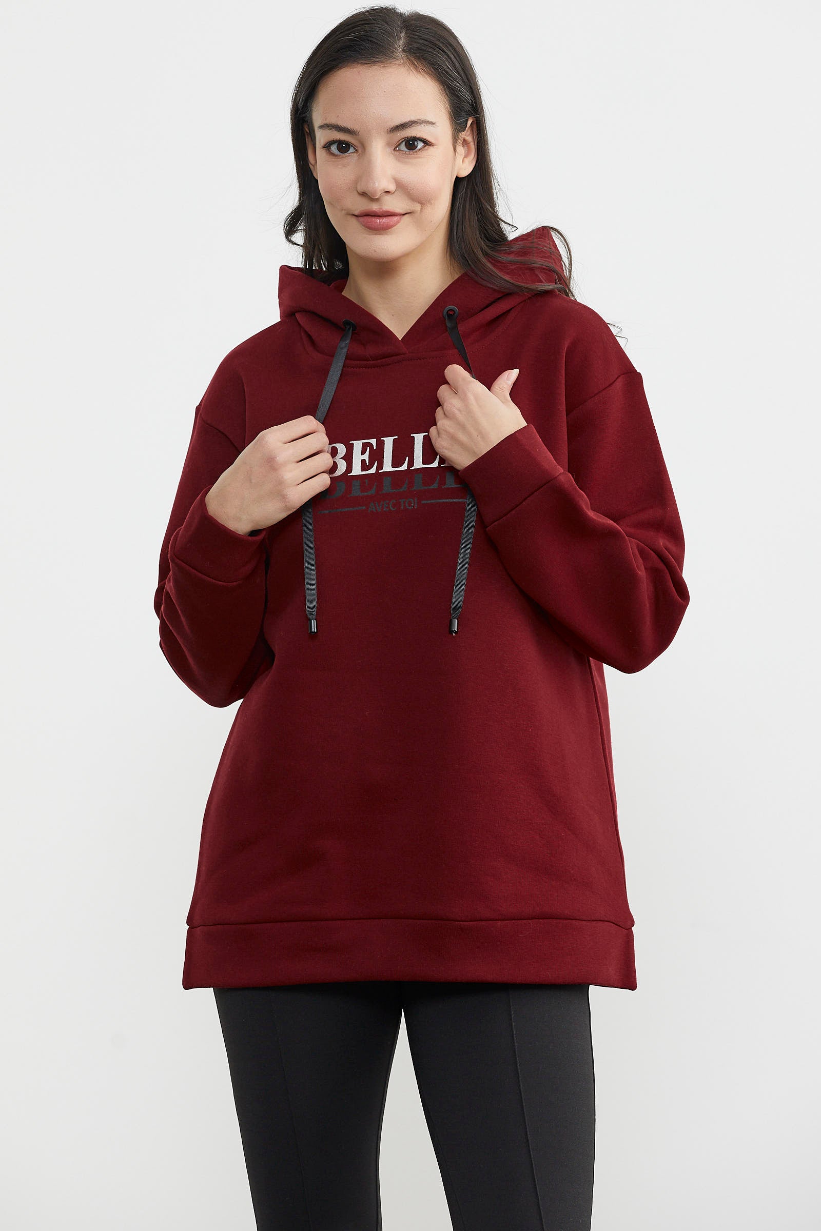 Kapüşonlu İçi Pamuklu Kalın Sweatshirt - Bordo (3) Sementa