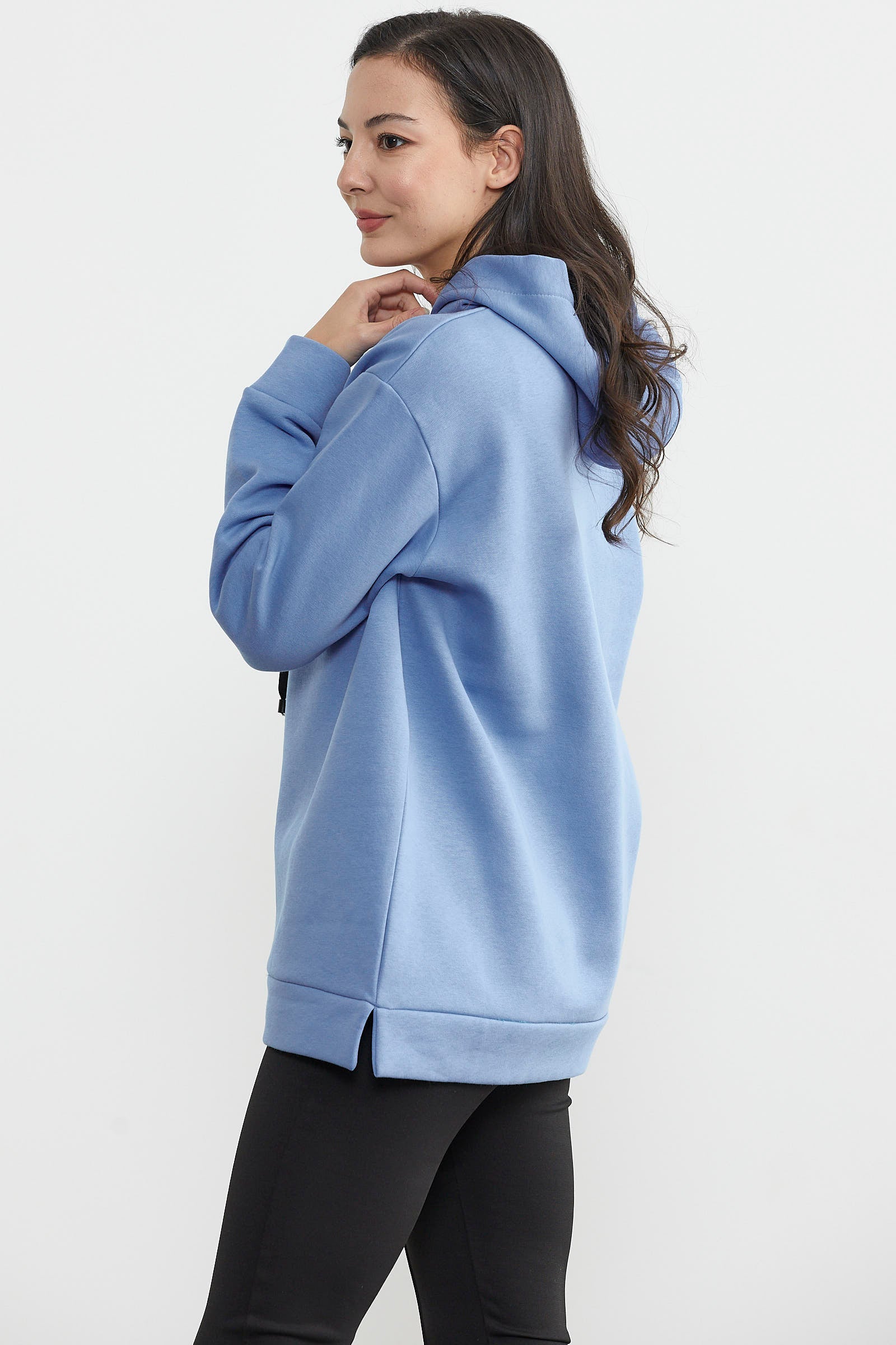 Kapüşonlu İçi Pamuklu Kalın Sweatshirt - Mavi (3) Sementa