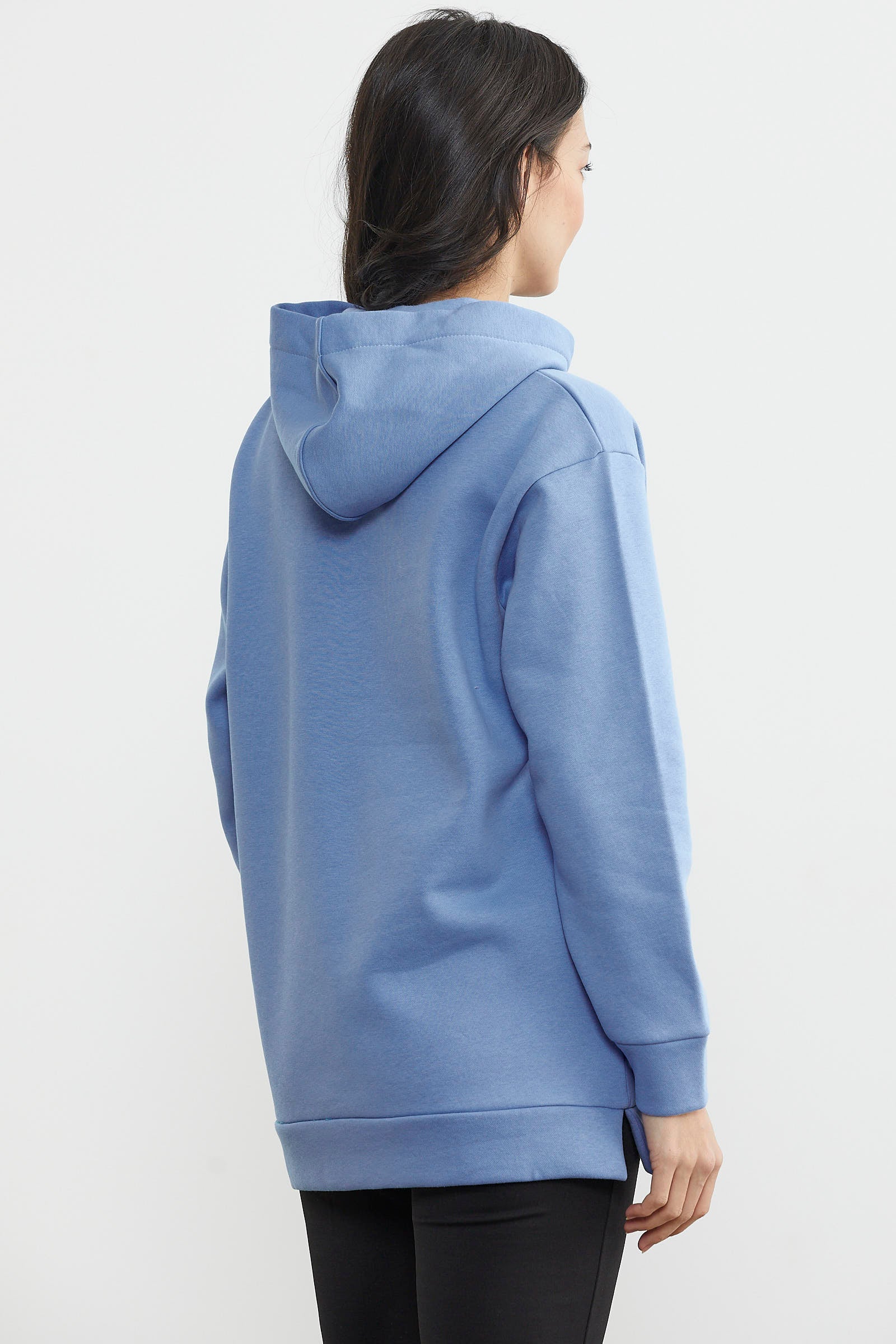 Kapüşonlu İçi Pamuklu Kalın Sweatshirt - Mavi (4) Sementa