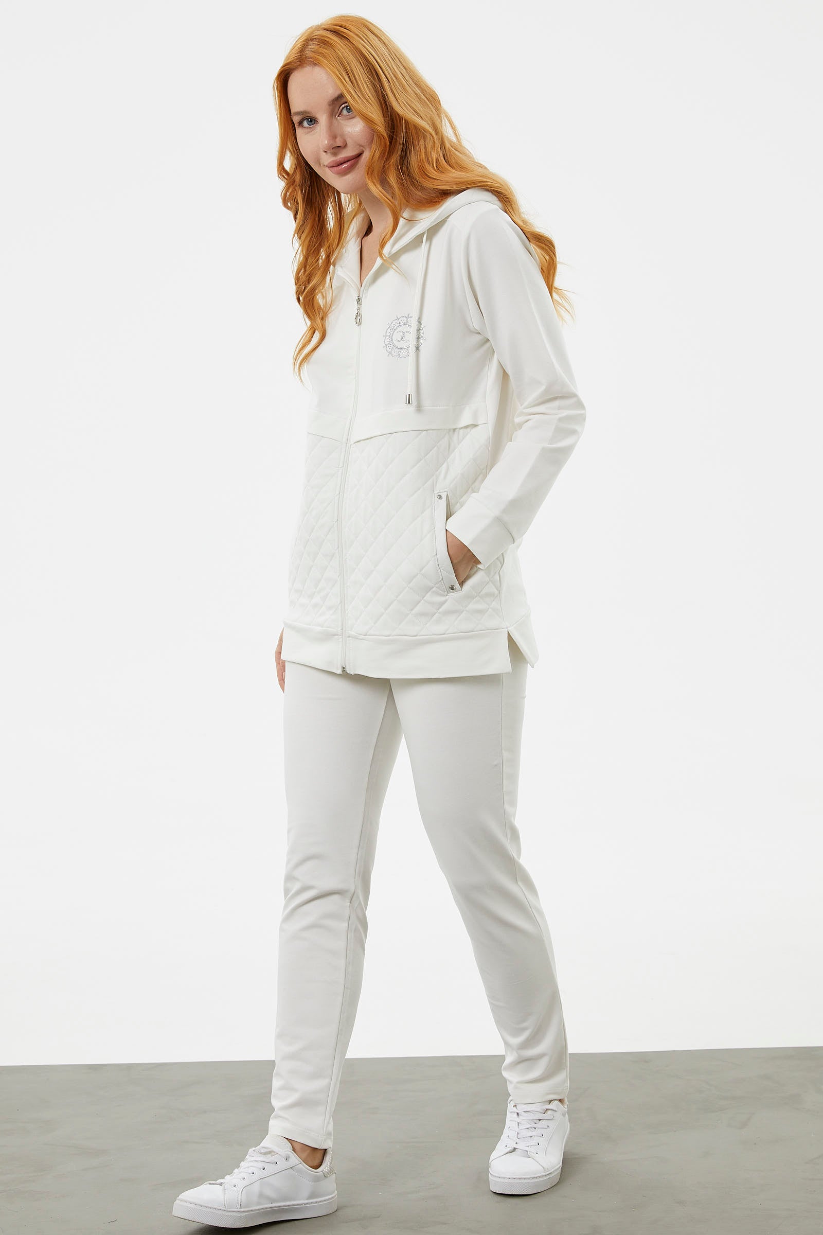 Kapüşonlu Kapitone Detaylı Eşofman Takım - Ekru (3) Sementa