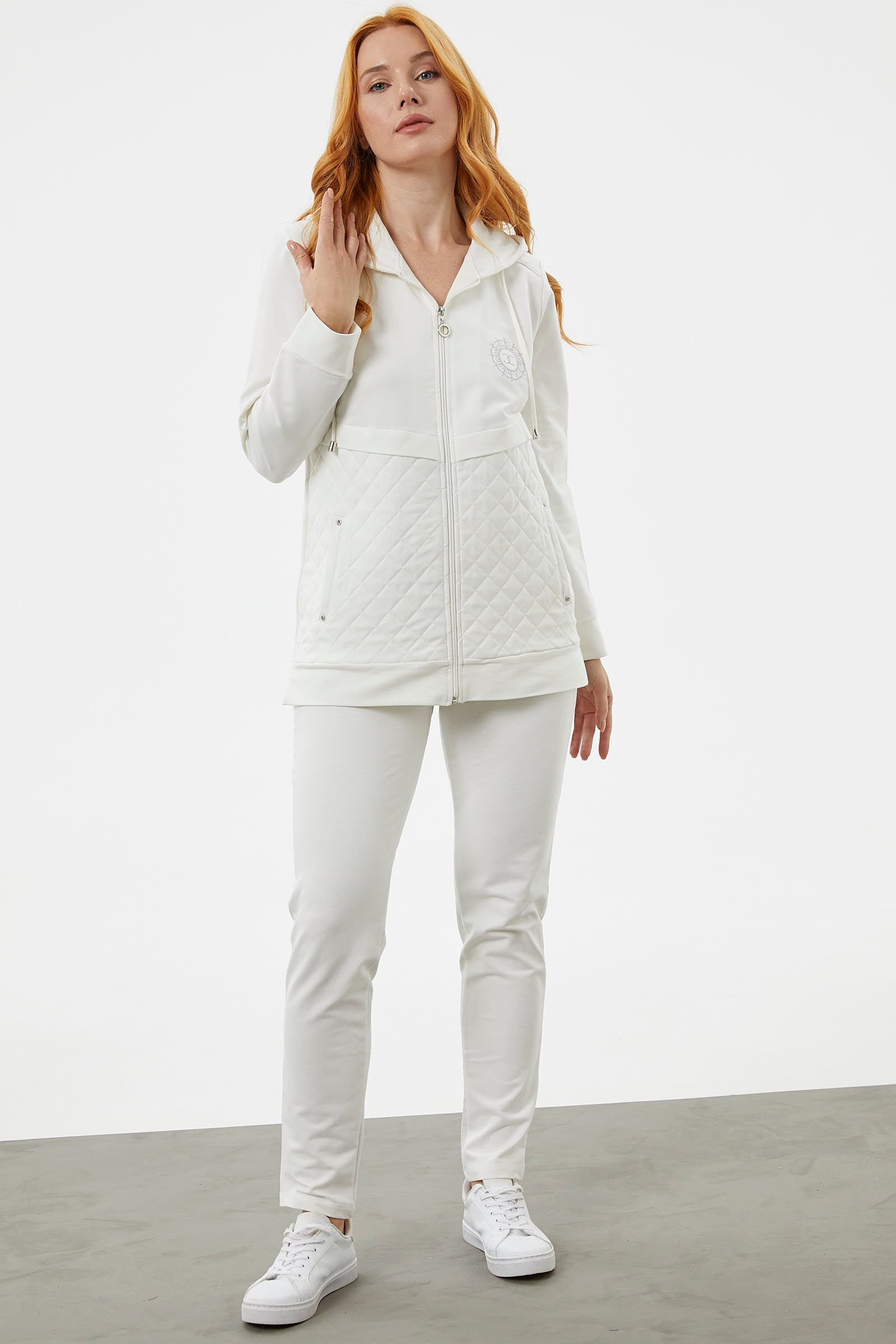 Kapüşonlu Kapitone Detaylı Eşofman Takım - Ekru (4) Sementa