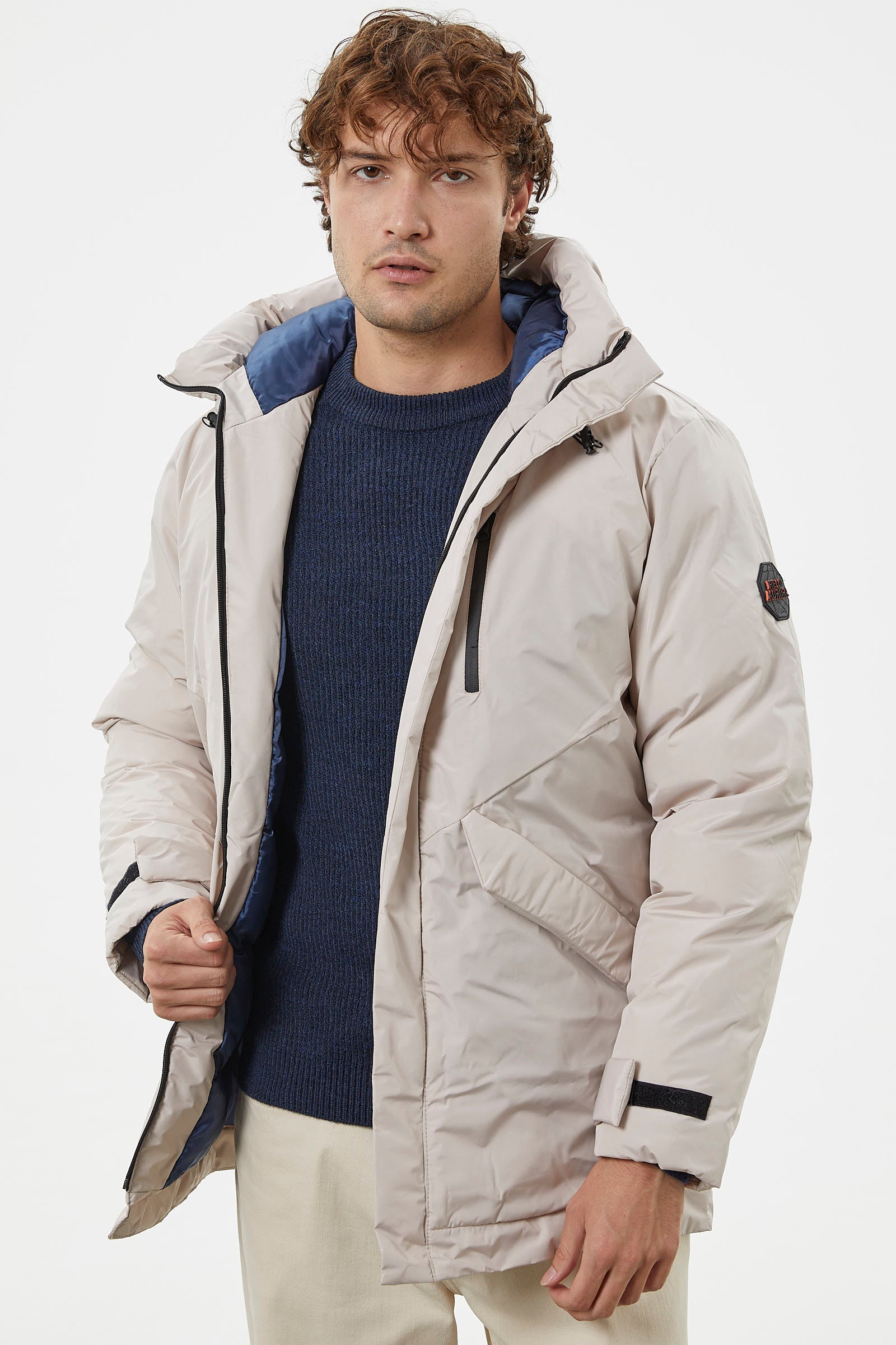 Kapüşonlu Kol Detaylı Şişme Mont - Taş (1) Sementa