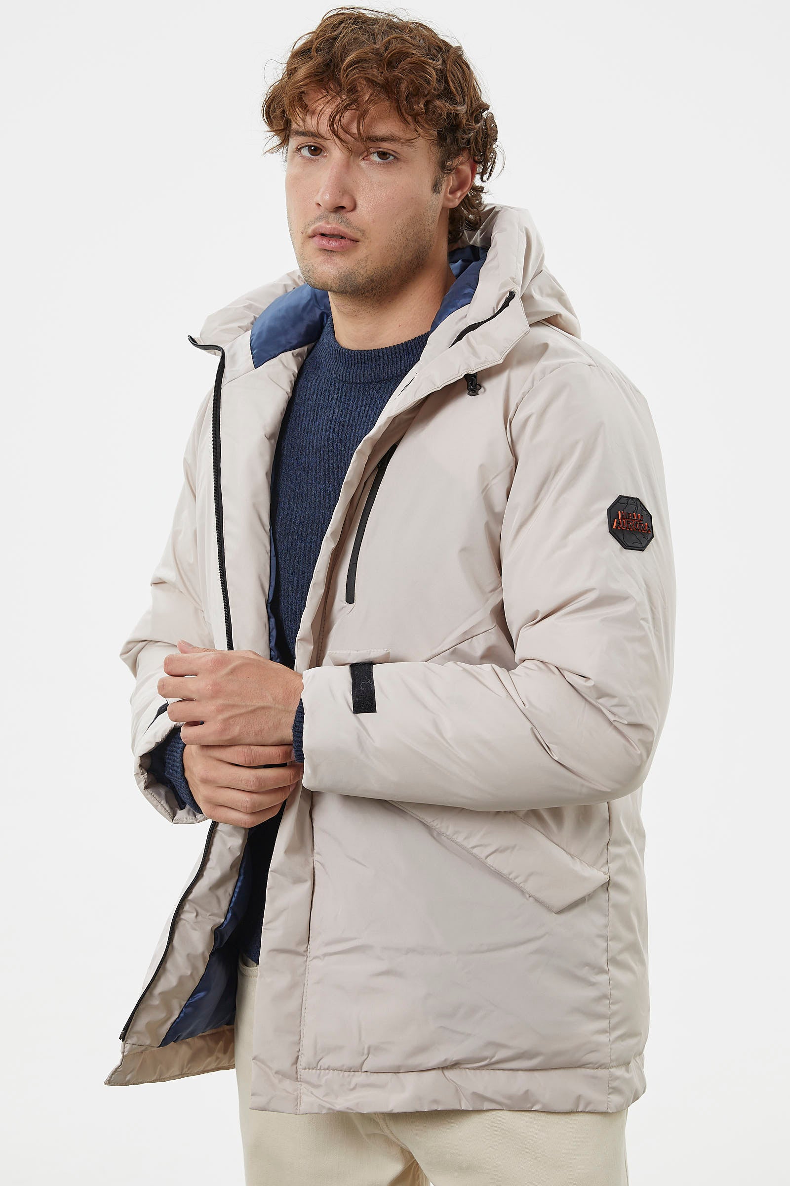 Kapüşonlu Kol Detaylı Şişme Mont - Taş (5) Sementa