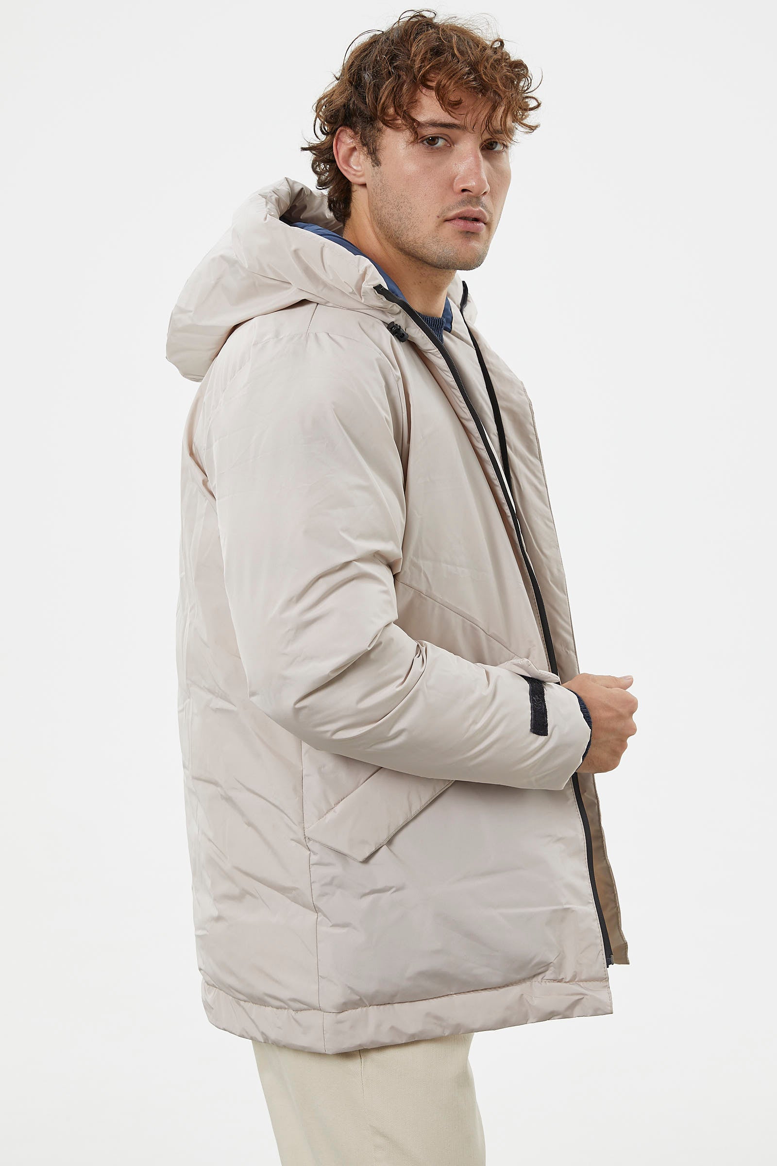 Kapüşonlu Kol Detaylı Şişme Mont - Taş (7) Sementa