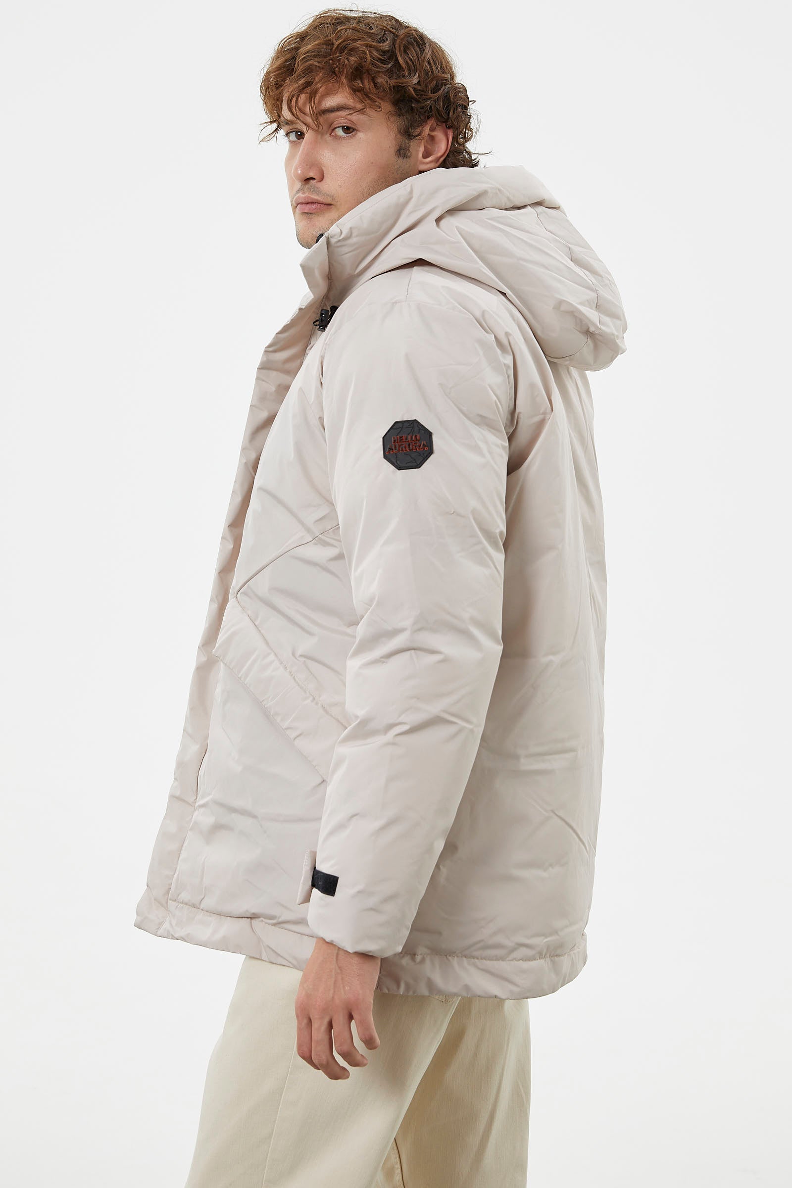 Kapüşonlu Kol Detaylı Şişme Mont - Taş (6) Sementa